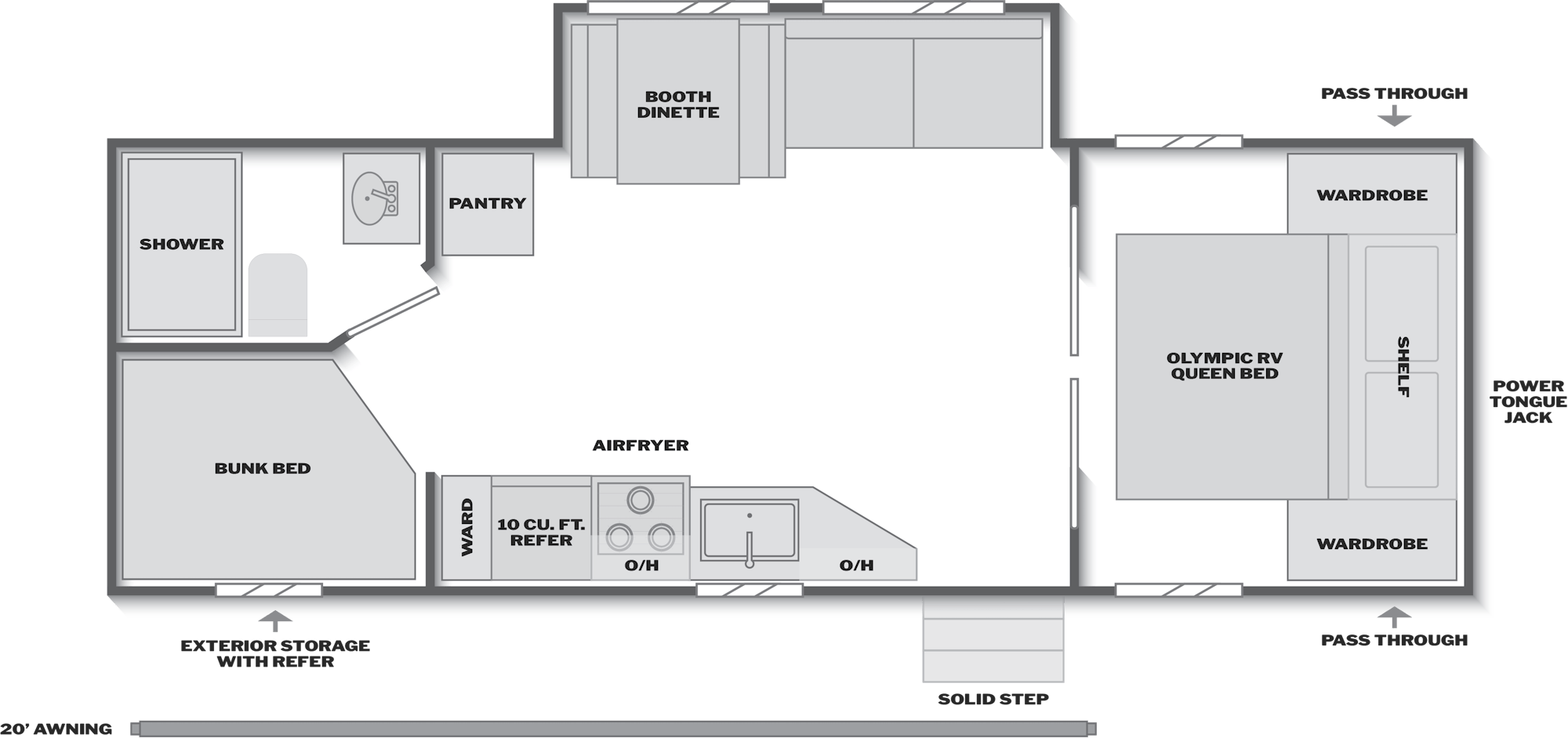 2027 Keystone Springdale 2620BHSWE floor plan diagram — Bunk House, sleeps 8