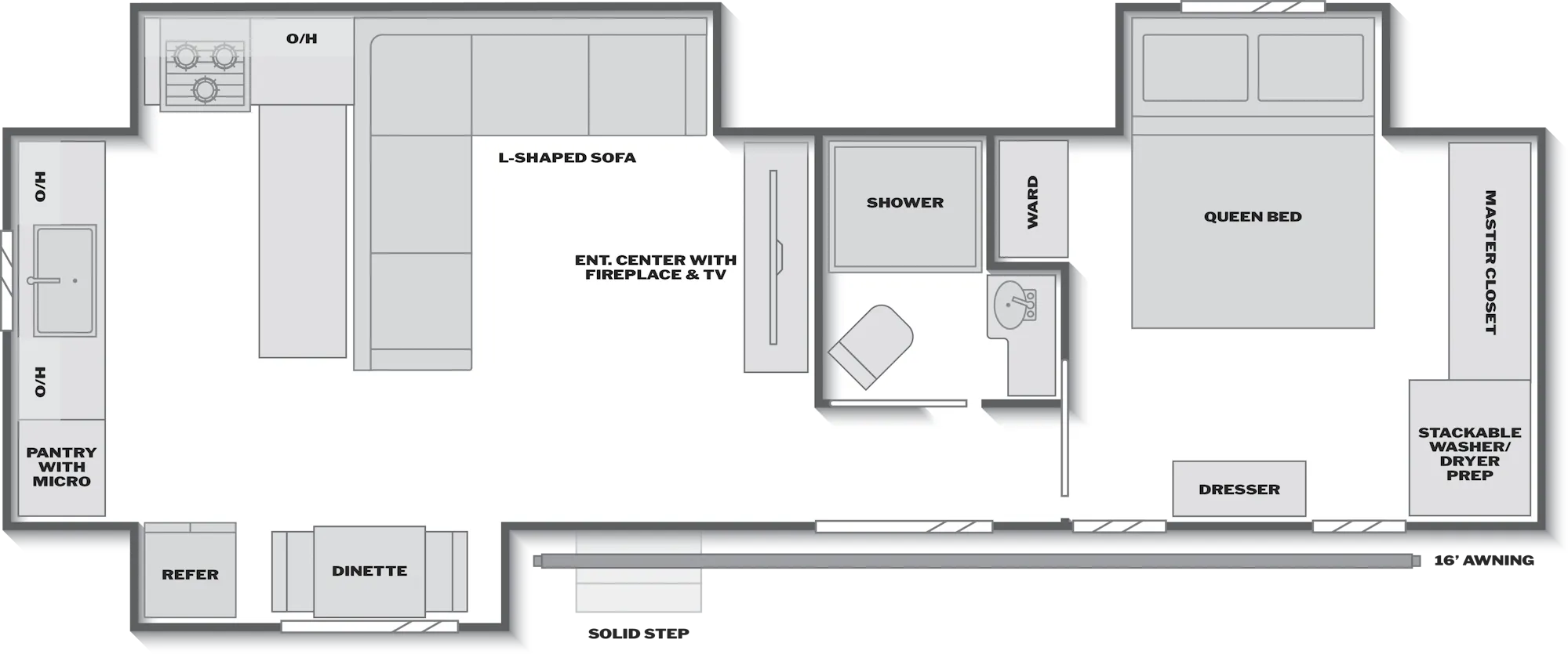 2025 Keystone Springdale 3030RKS floor plan diagram — Rear Kitchen, sleeps 4