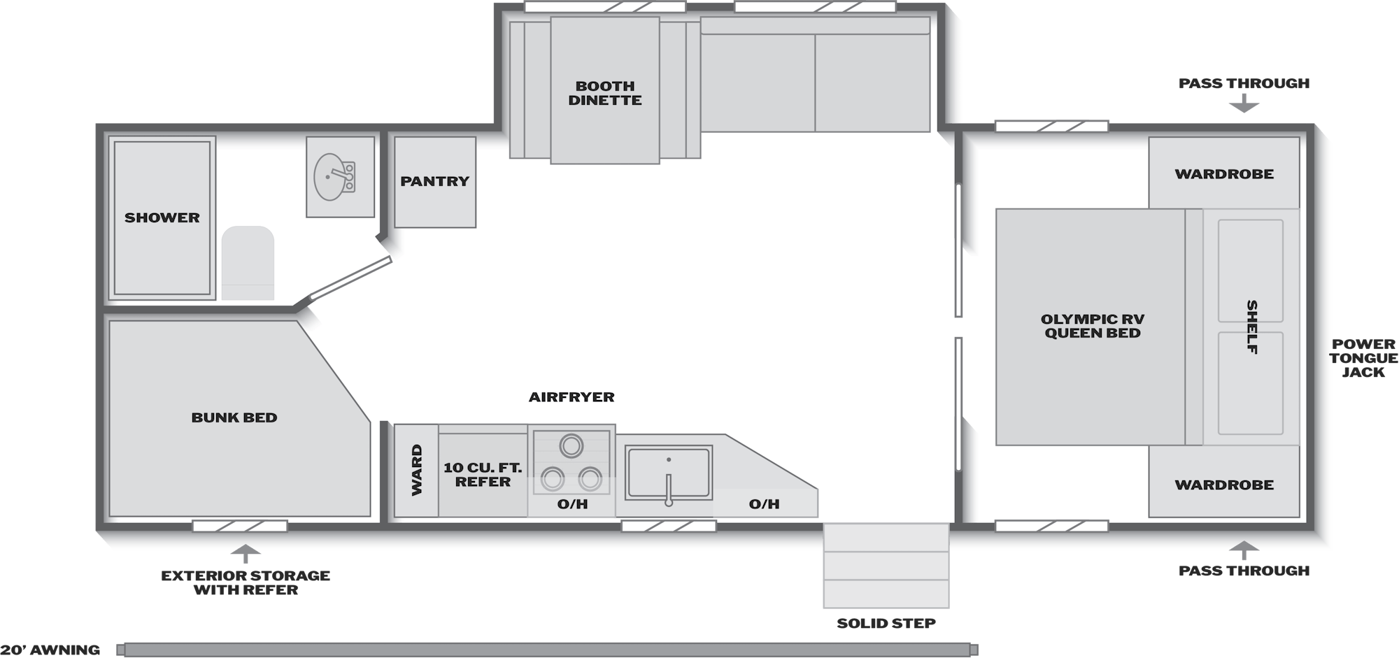 2027 Keystone Springdale 2620BHS floor plan diagram — Bunk House, sleeps 8