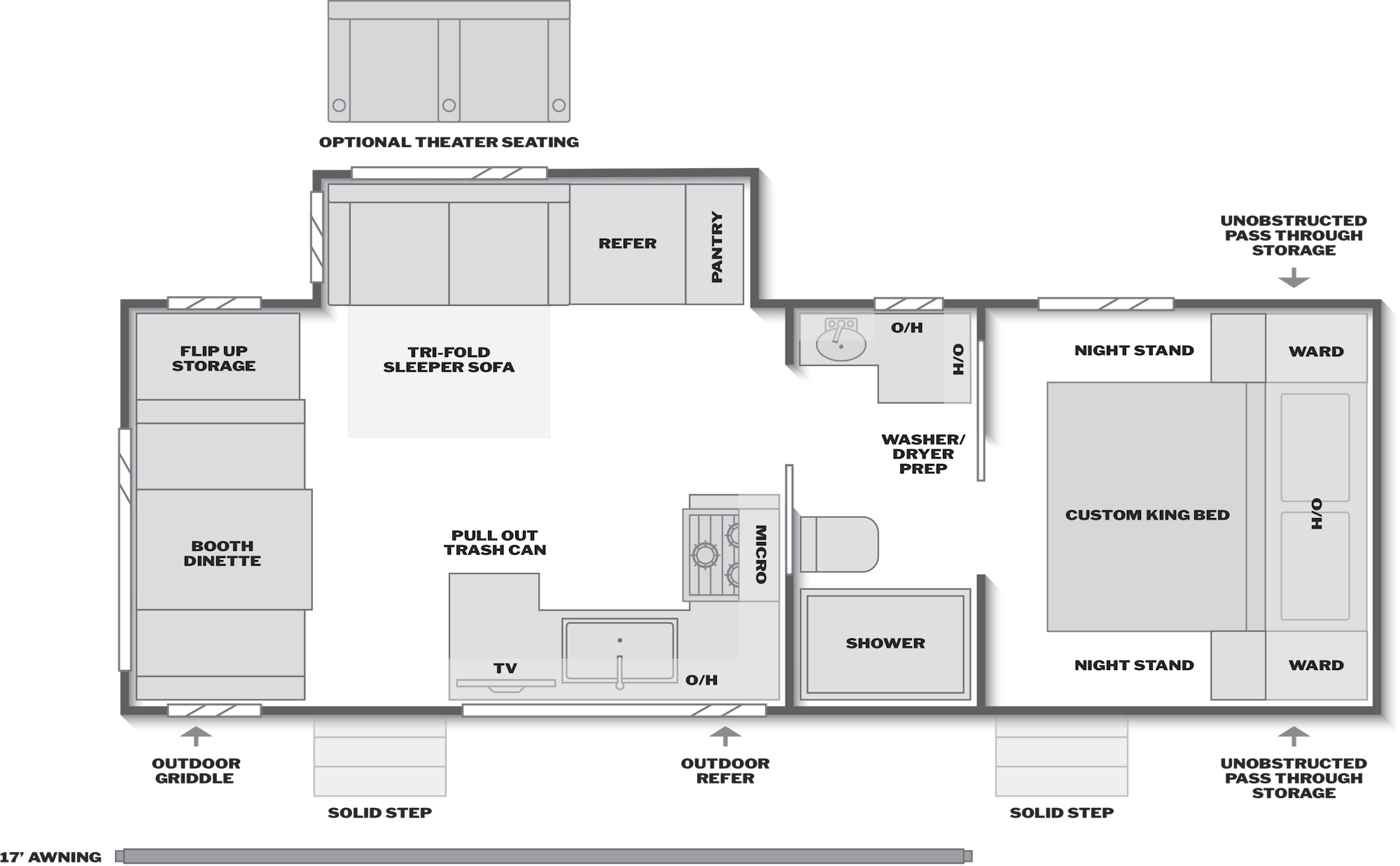 2027 Keystone Passport Super Lite 2590REV floor plan diagram — Rear Living, sleeps 4