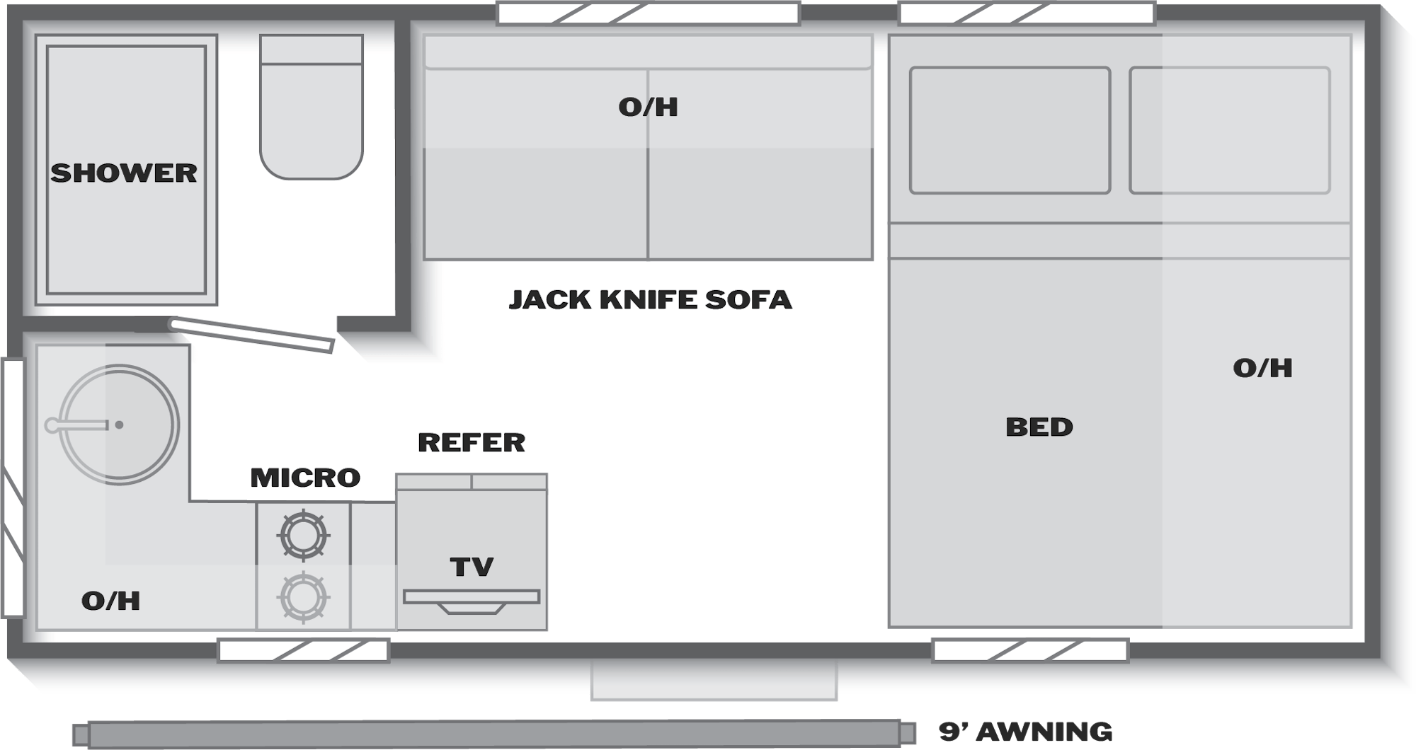 2027 Keystone Reign 13RK floor plan diagram — Rear Kitchen, sleeps 3