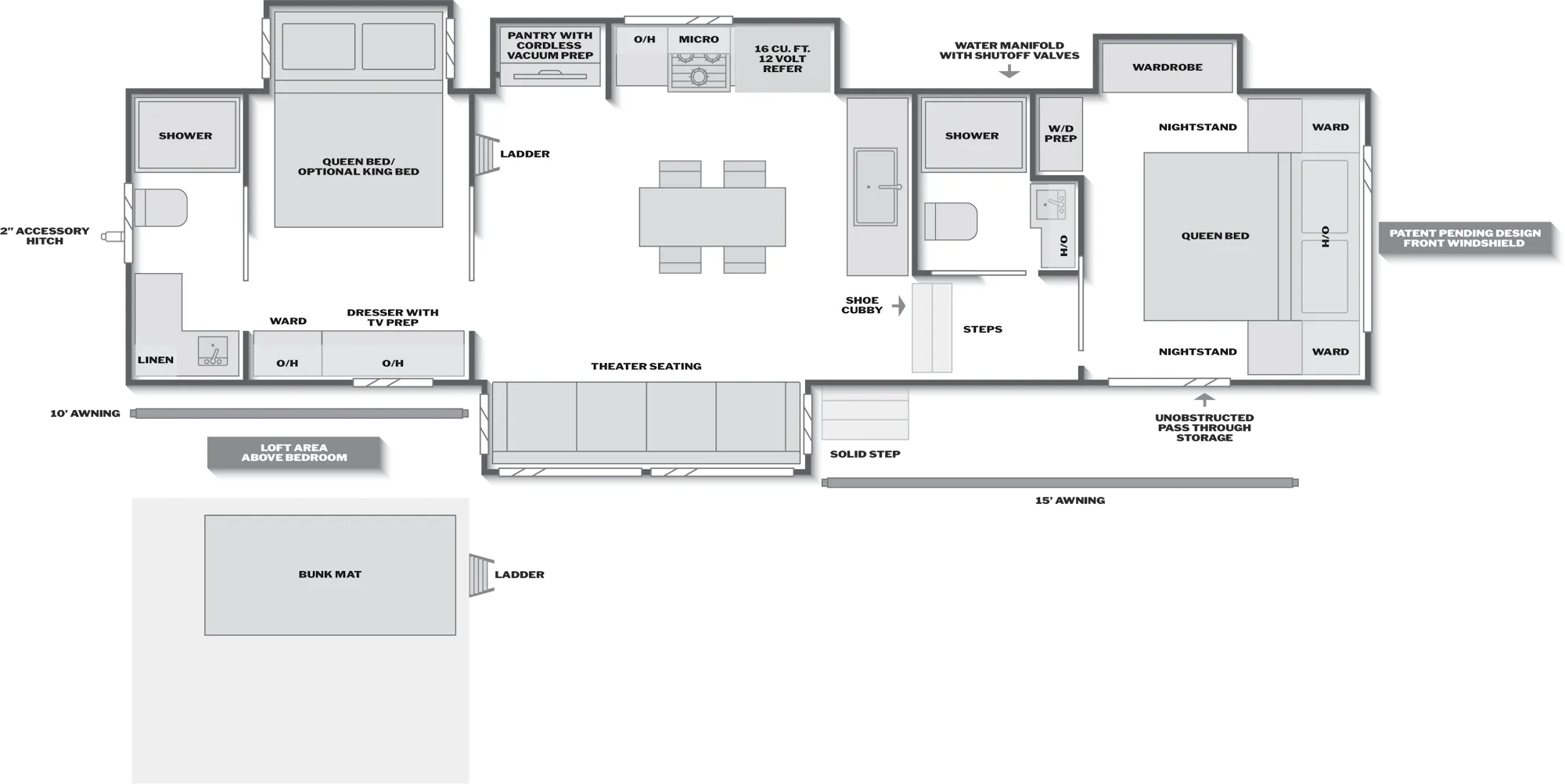2027 Keystone Cougar 365DBR floor plan diagram — Fifth Wheel, sleeps 6