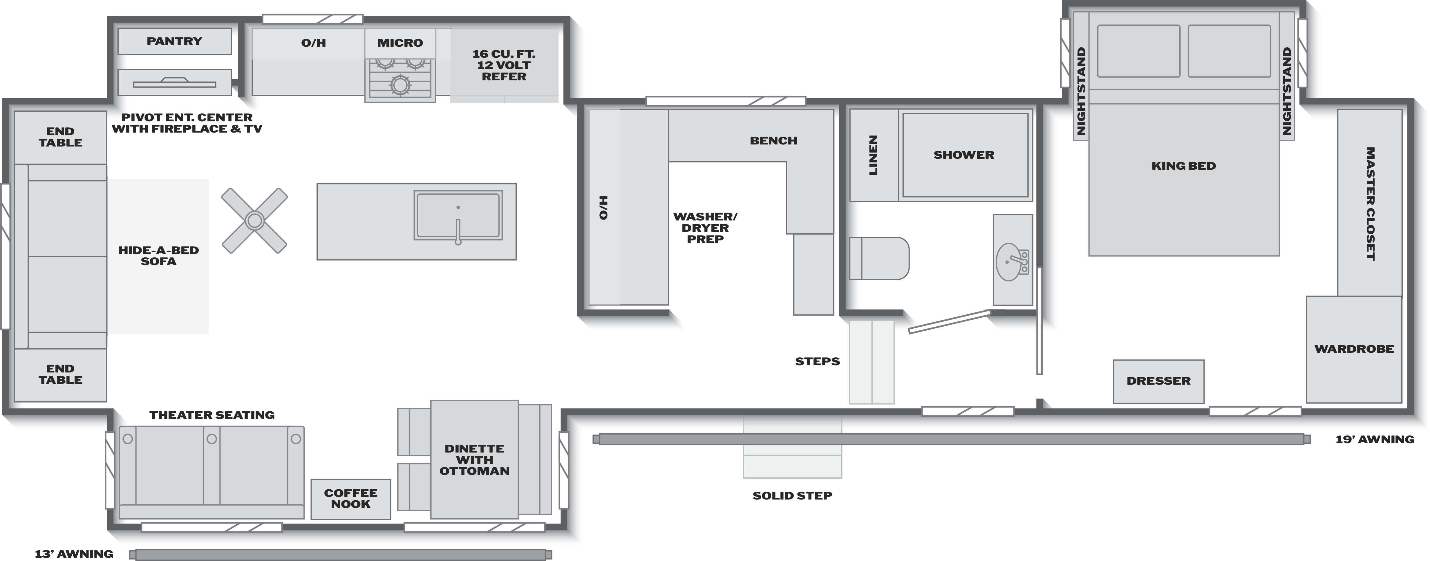 Floorplan of RV model 3600RLS