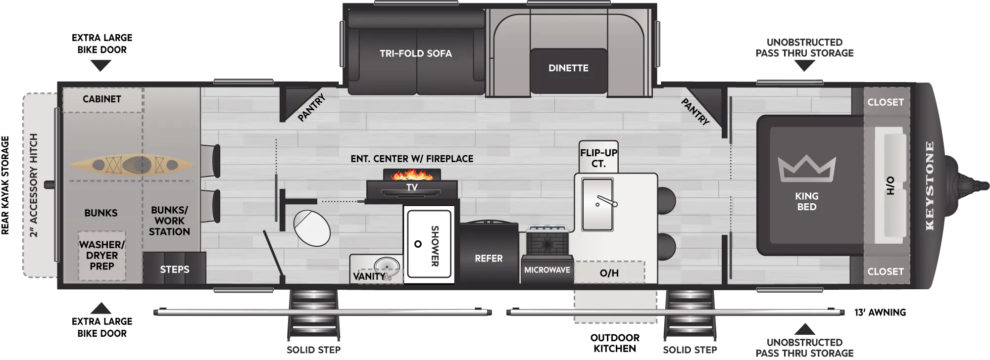 2027 Keystone Passport Super Lite 3310WFA floor plan diagram — Bunk House, sleeps 8