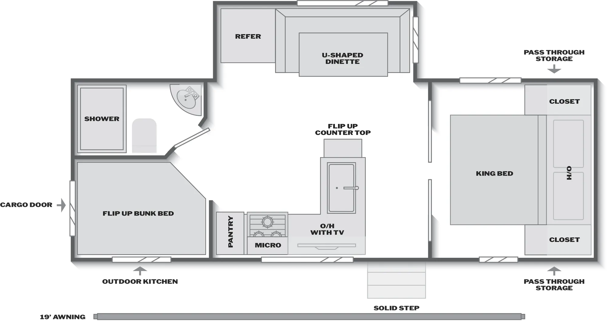 2027 Keystone Bullet Crossfire 2290BHWE floor plan diagram — Bunk House, sleeps 8