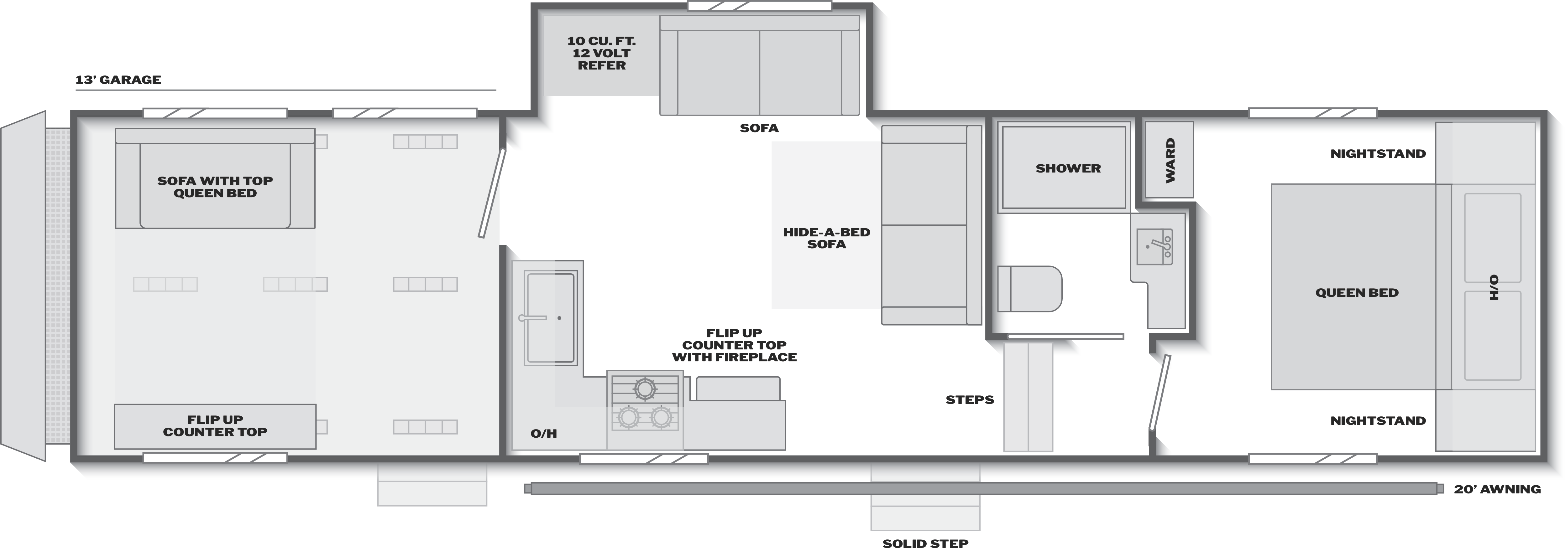 Floorplan of RV model 361LT