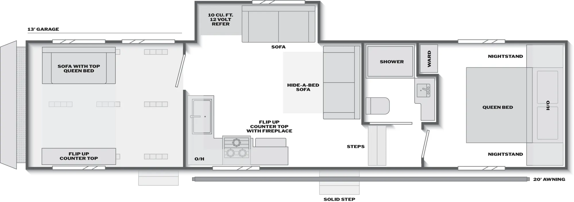 2027 Keystone Fuzion Impact Edition 361LT floor plan diagram — Toy Hauler, sleeps 8