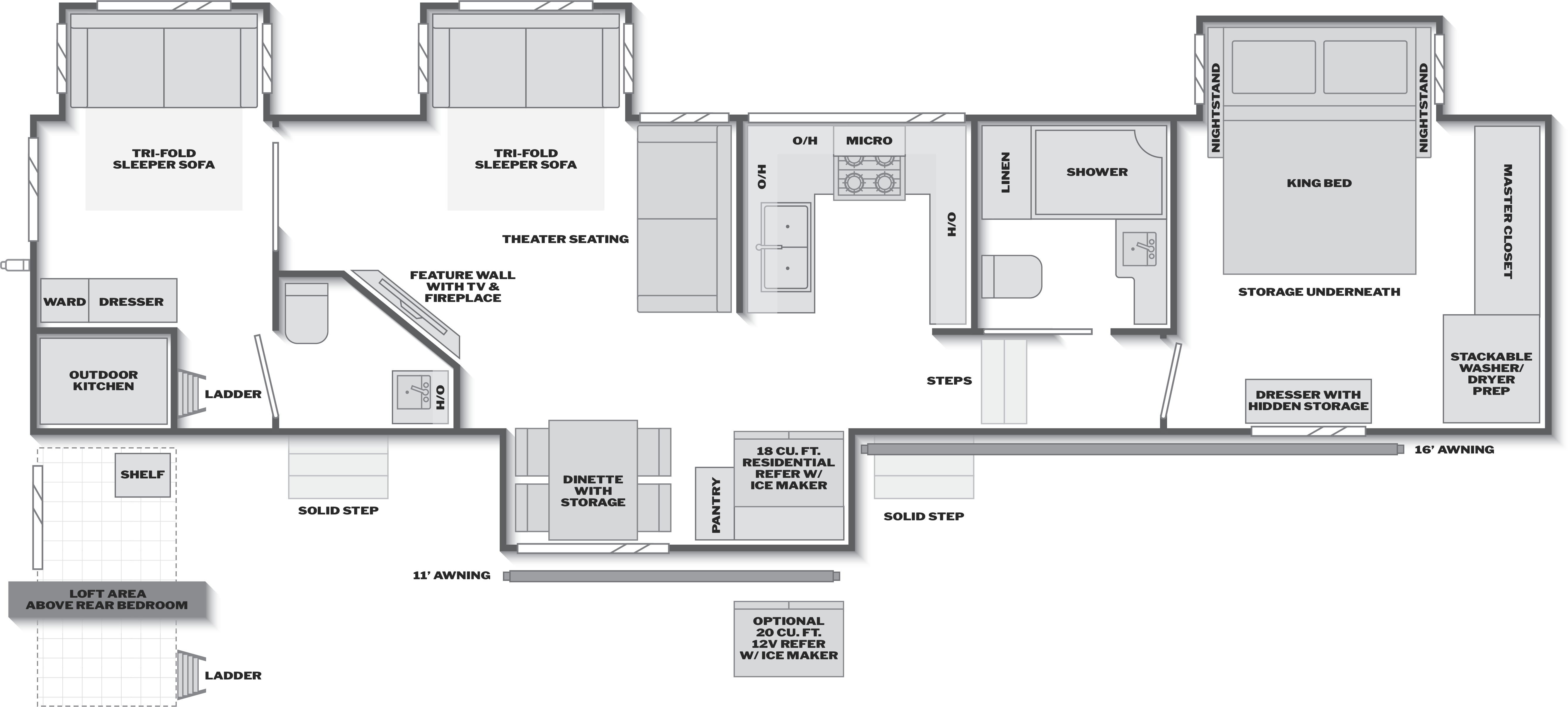 Floorplan of RV model 380LT