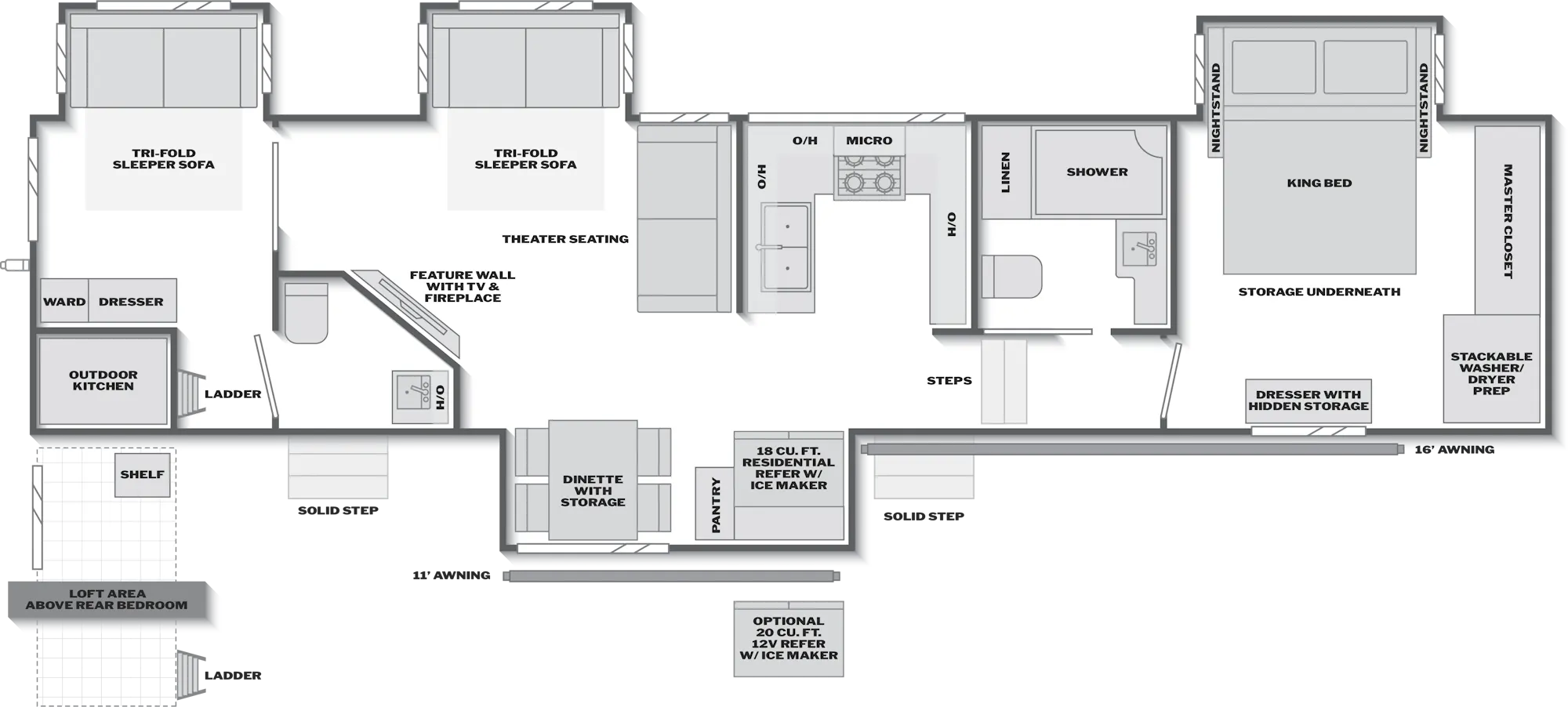 2027 Keystone Alpine Avalanche Edition 380LT floor plan diagram — Bunk House, sleeps 8