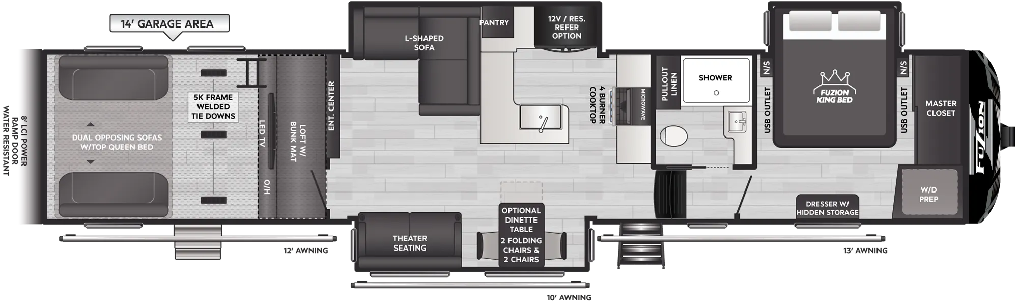 Fuzion Toy Hauler Fifth Wheels - Model 440 Floorplan - Keystone RV