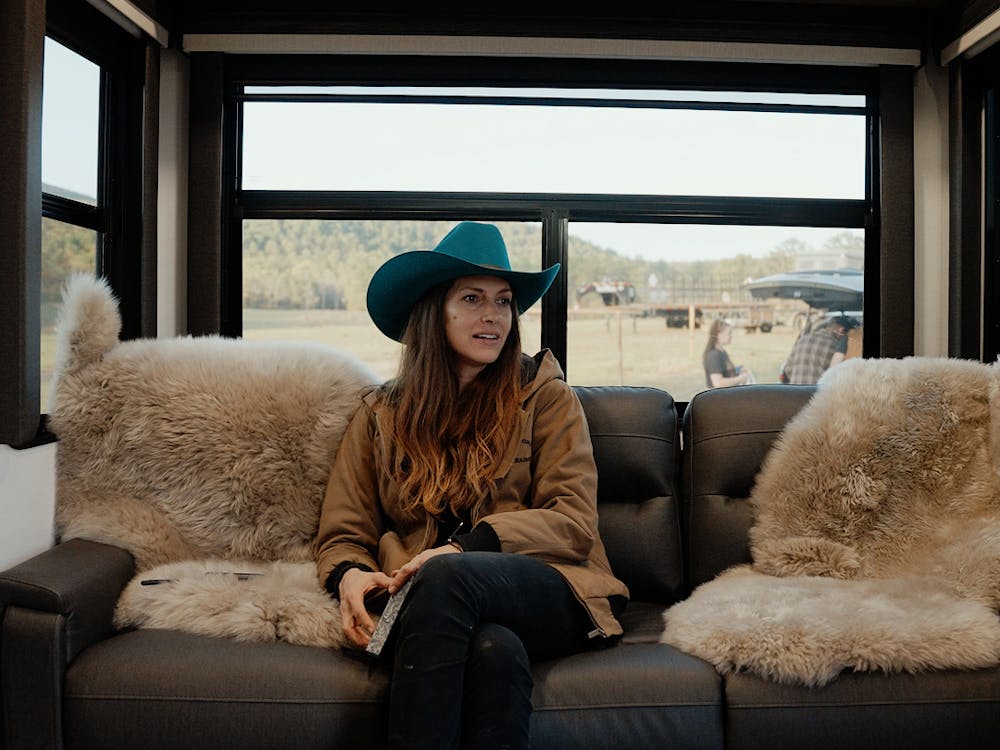 Dawn sitting on couch in Montana 3901RK