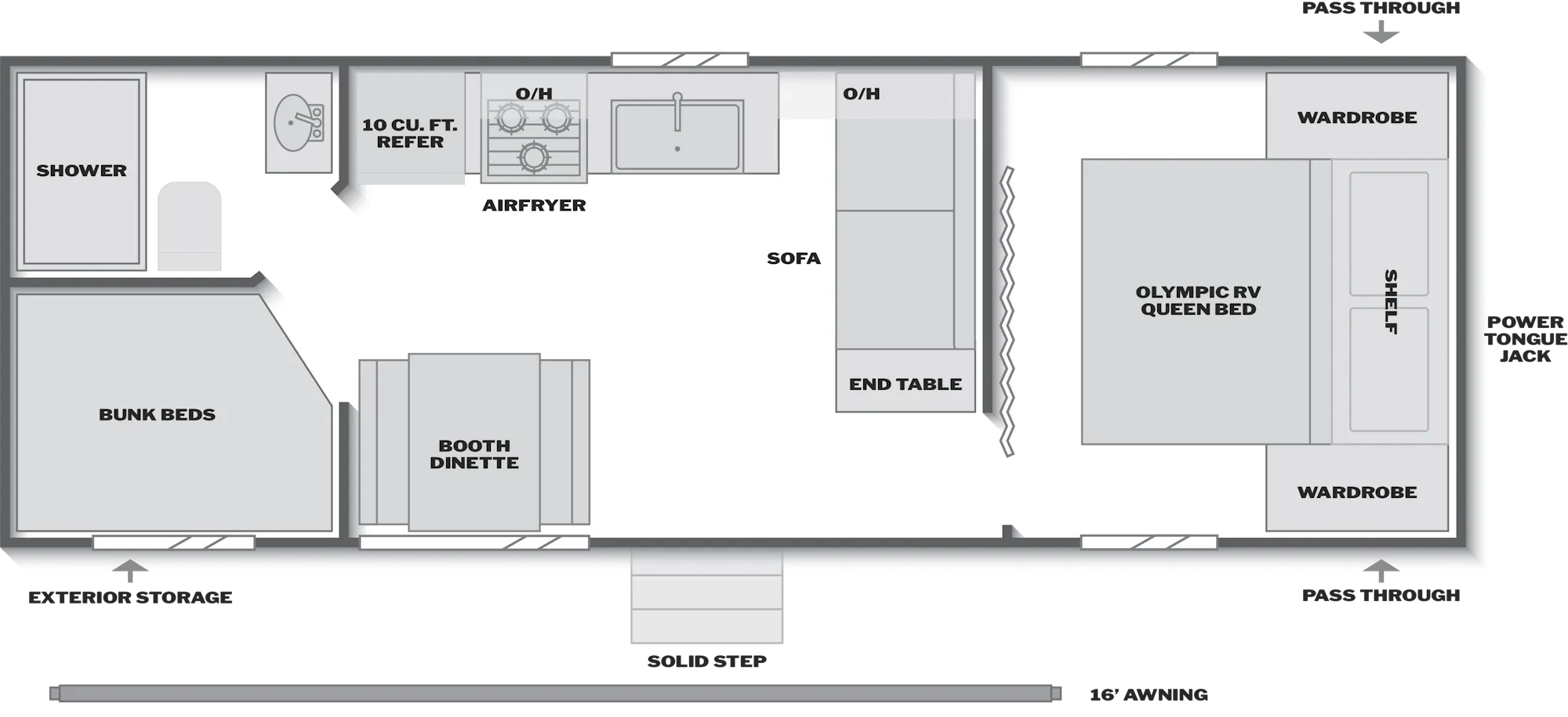 2026 Keystone Springdale 2300BHWE floor plan diagram — Bunk House, sleeps 8