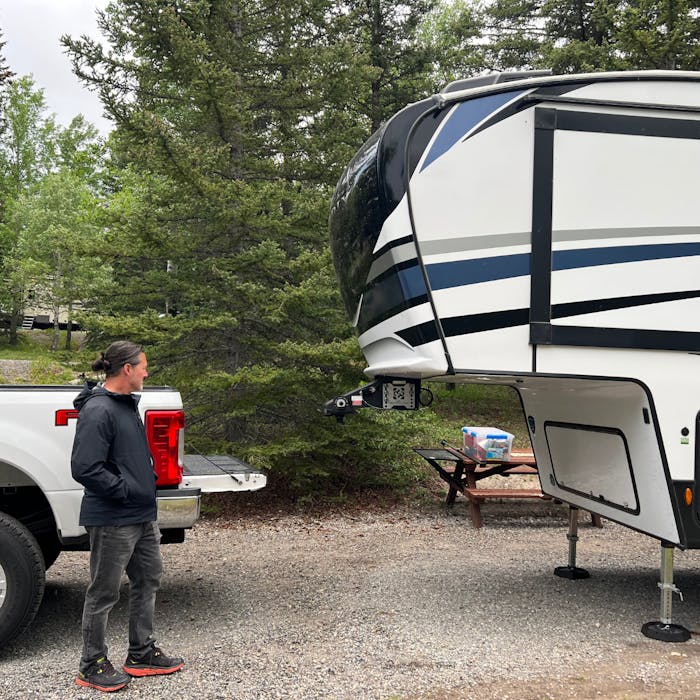 Inspecting the exterior of Arcadia RV