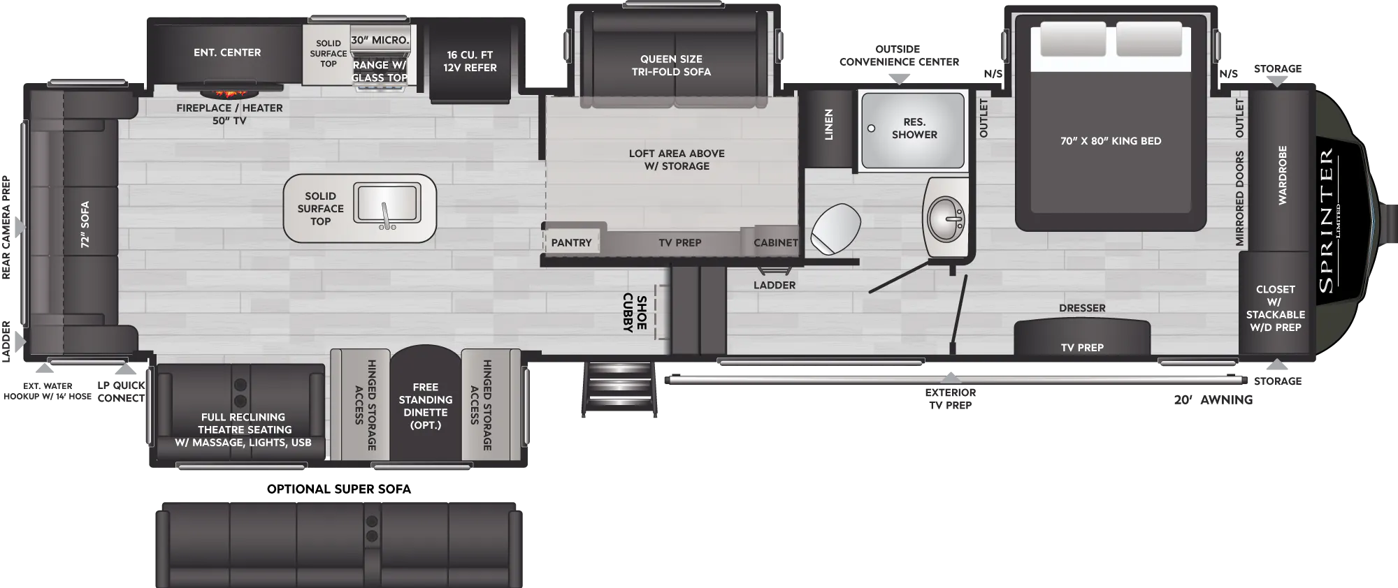Sprinter Limited Rv Sprinter Premium Fifth Wheels - Model 3590LFT Floorplan - Keystone RV