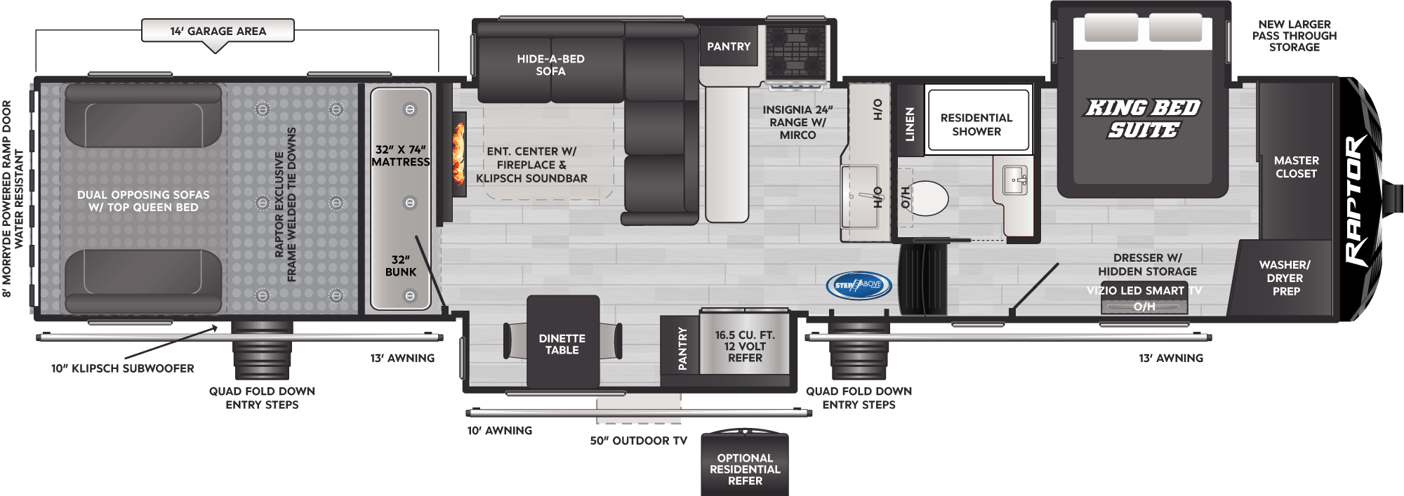Raptor Toy Hauler Fifth Wheels - Model 441 Floorplan - Keystone RV