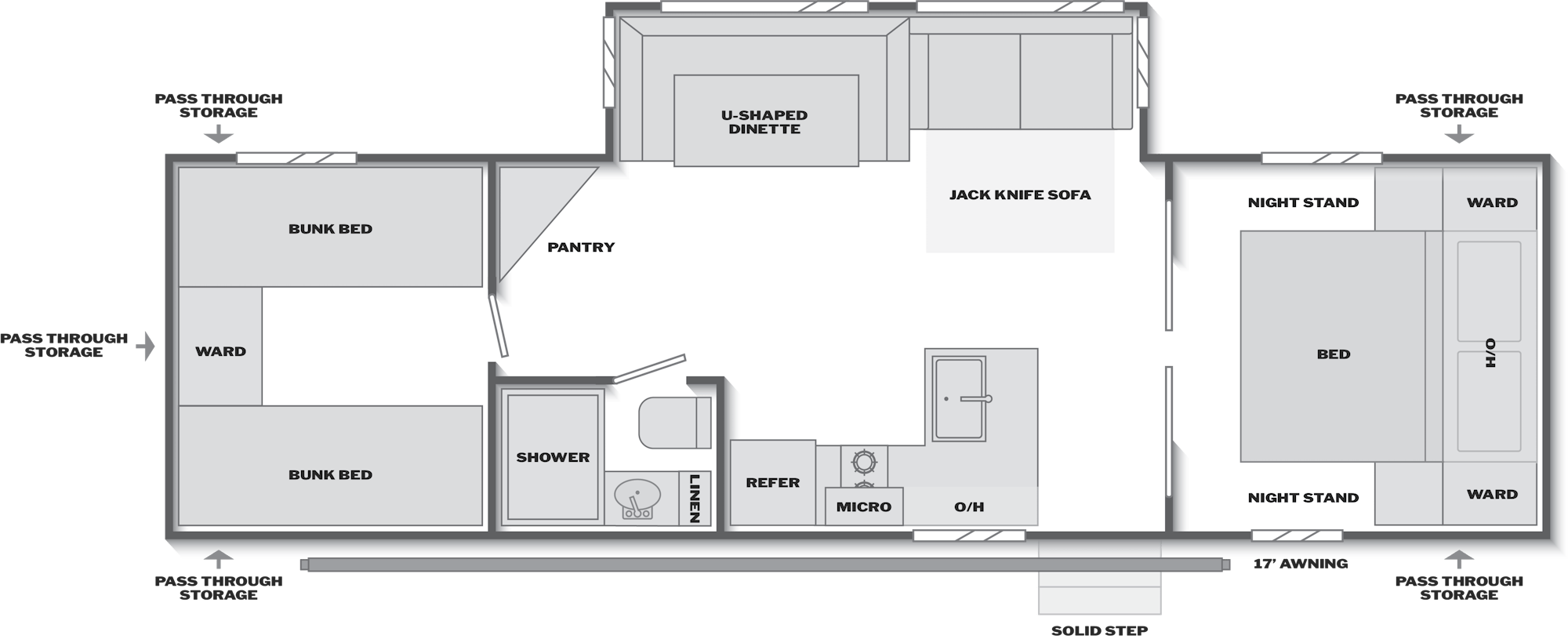 2027 Keystone Passport Classic 284QBCWE floor plan diagram — Bunk House, sleeps 10
