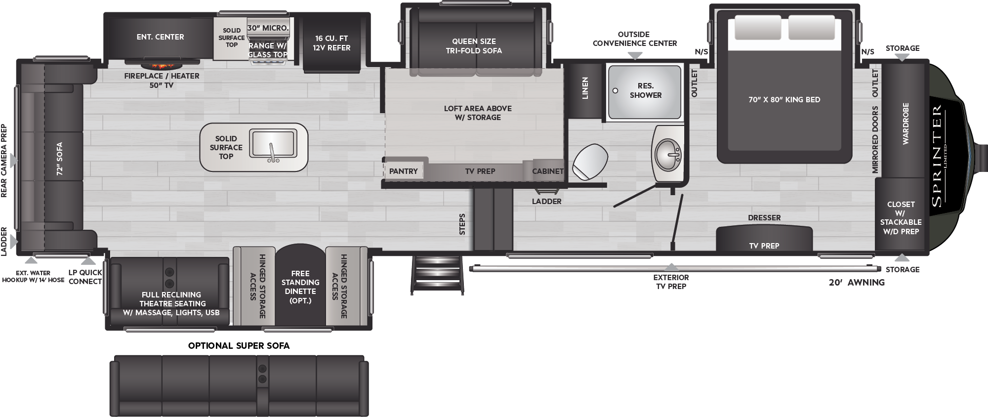 2024 Keystone Sprinter Limited 3590LFT floorplan diagram