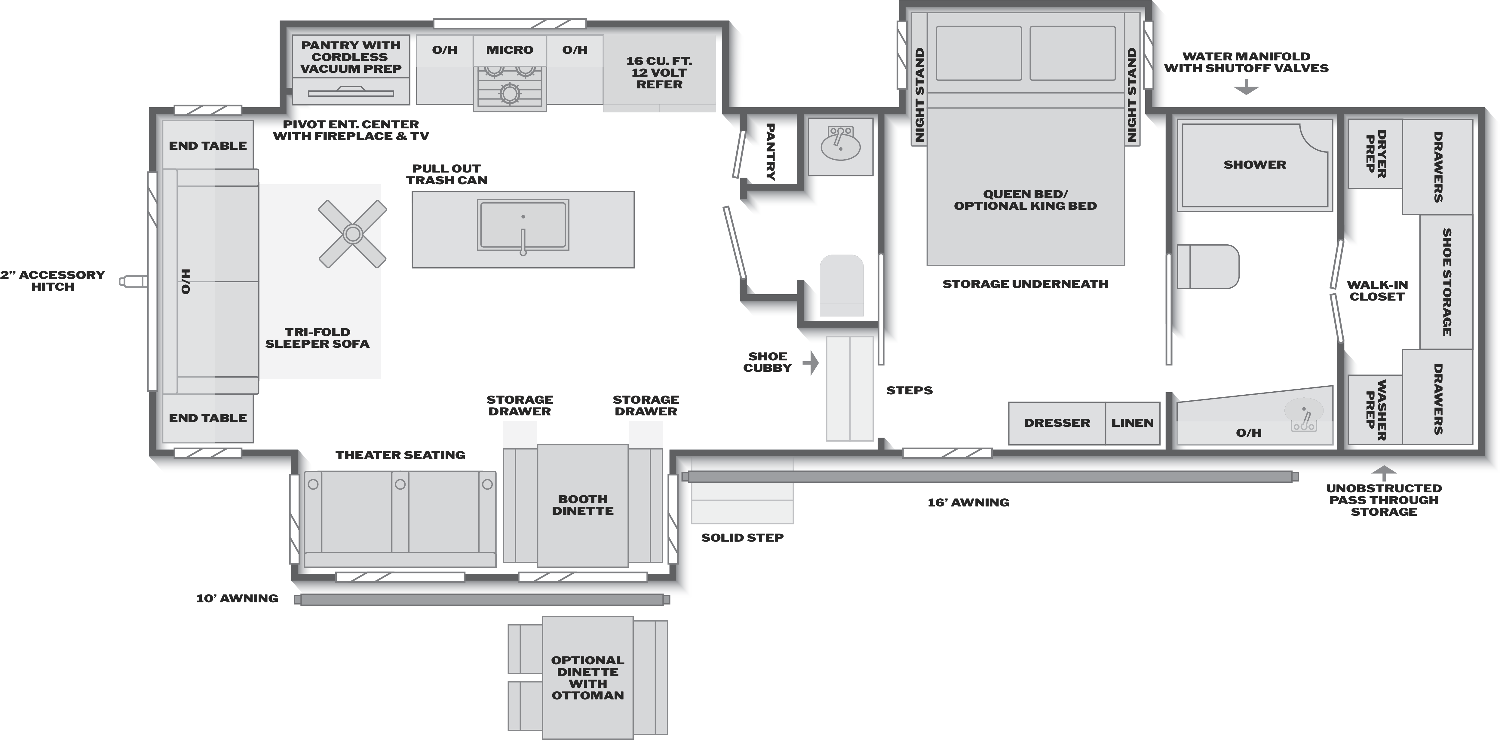 Floorplan of RV model 355FBS