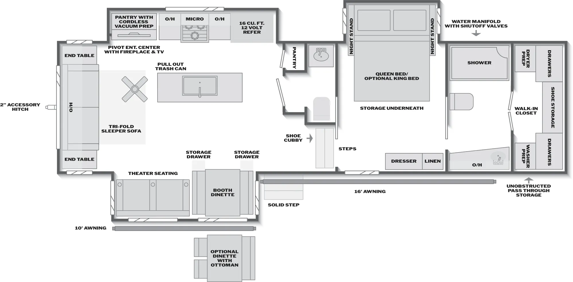 2027 Keystone Cougar 355FBS floor plan diagram — Rear Living, sleeps 6