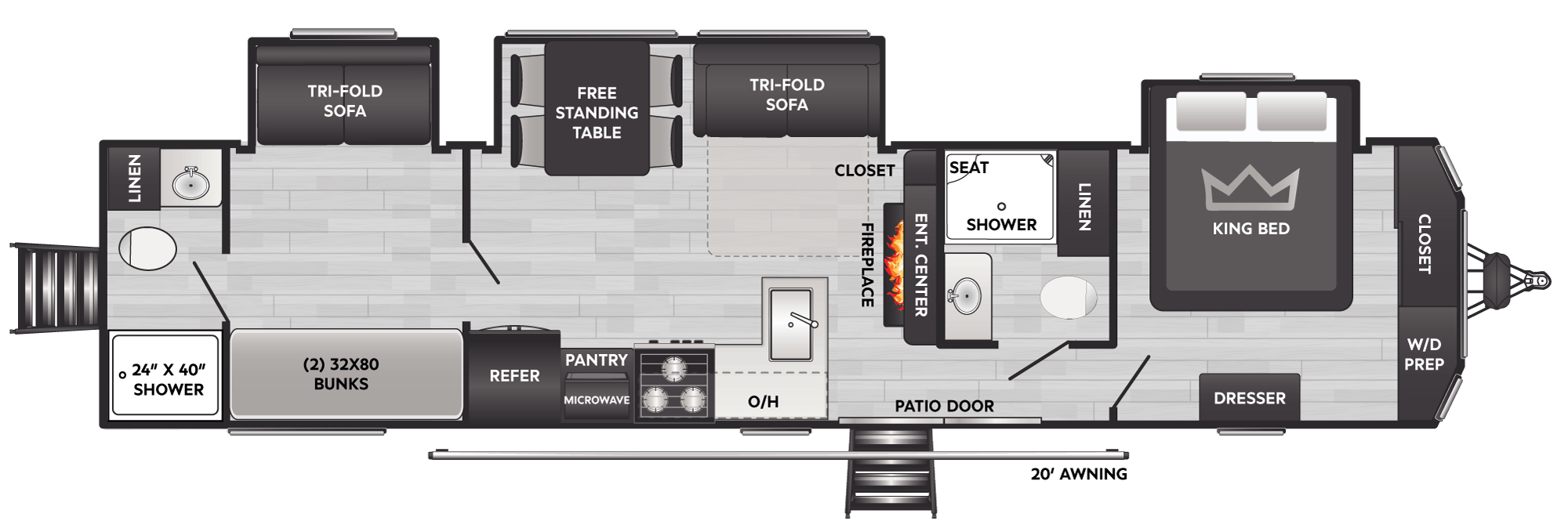 Floorplan of RV model 38BHT