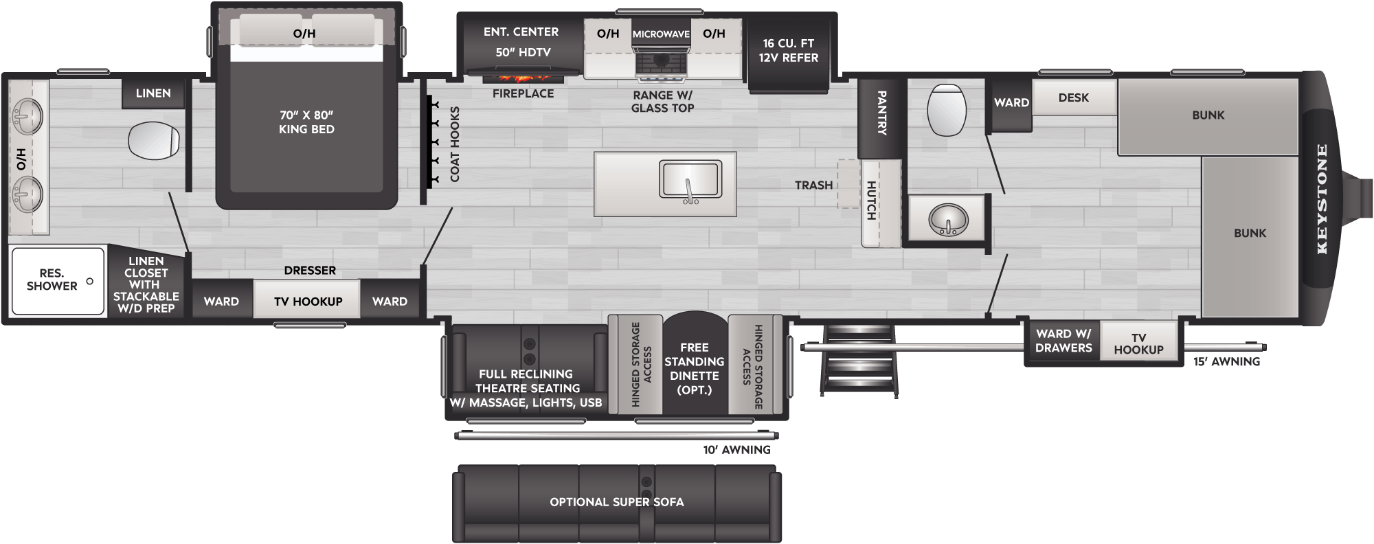 Floorplan of RV model 3980FBS