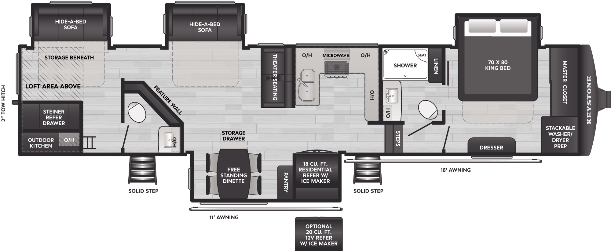 Floorplan of RV model 380LT