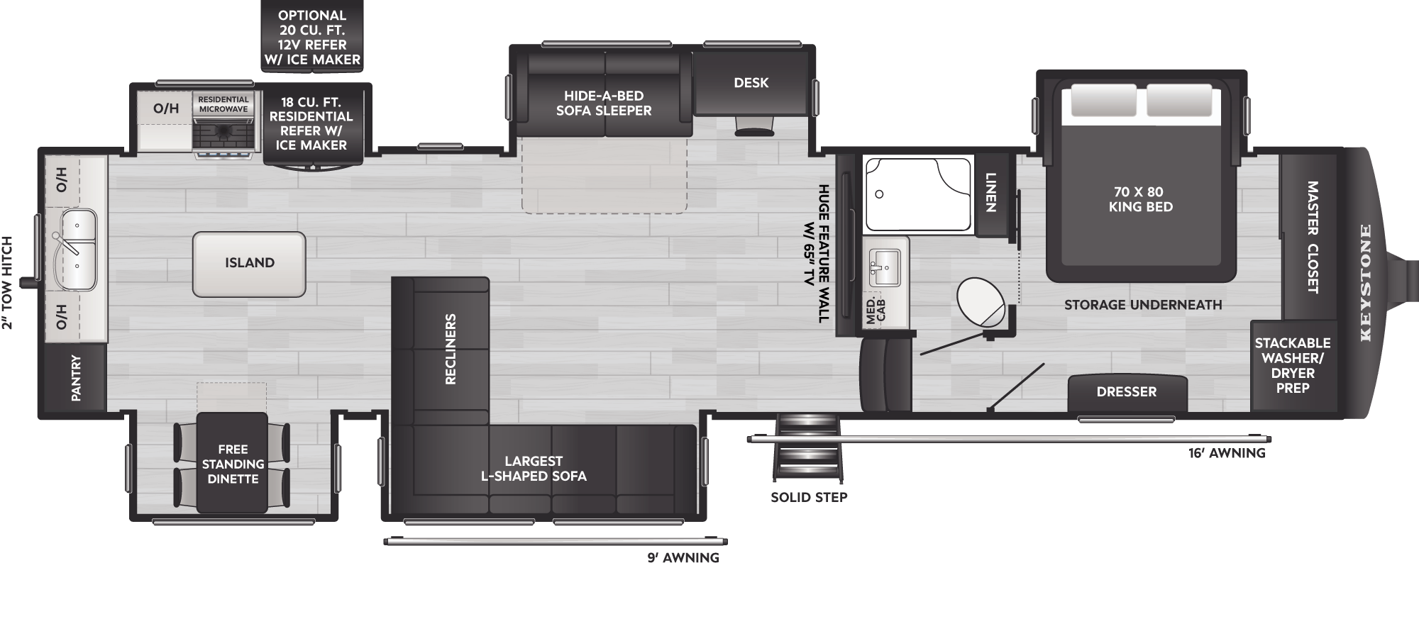 Floorplan of RV model 366LS