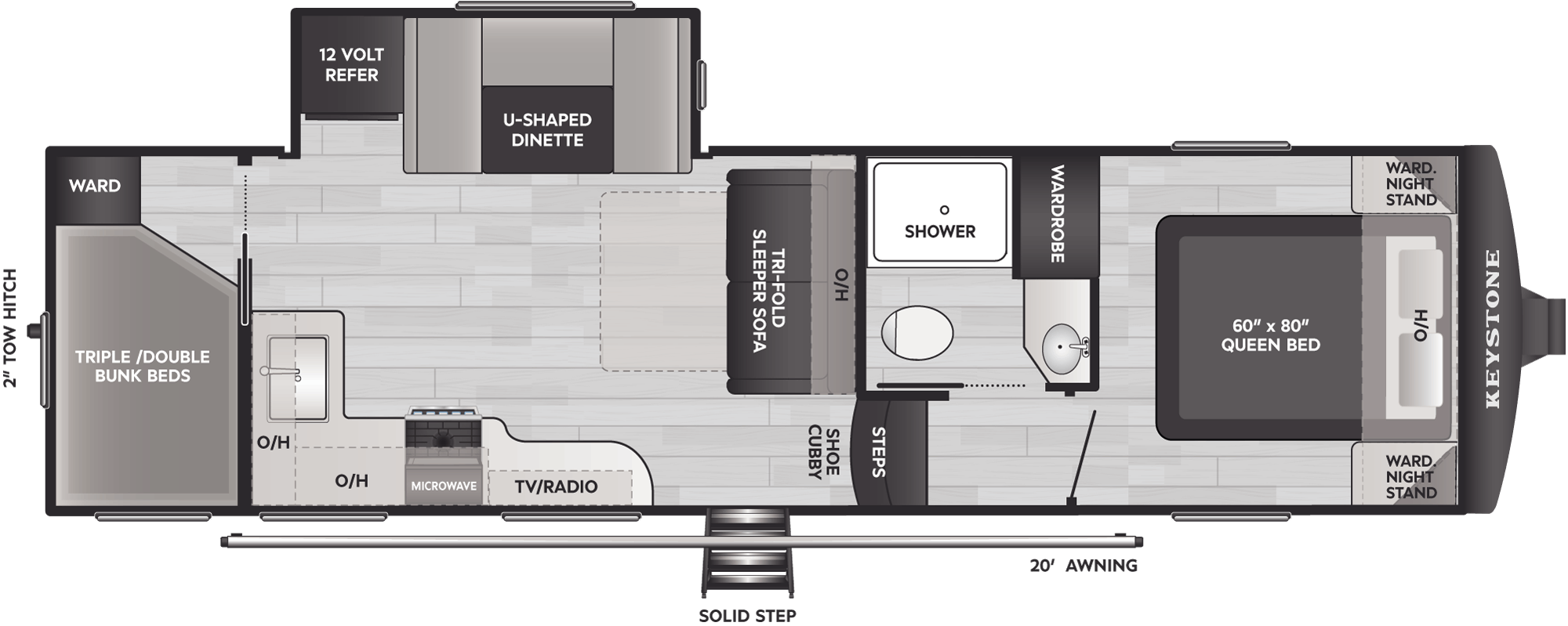 2027 Keystone Arcadia Select 27SBH floor plan diagram — Bunk House, sleeps 8