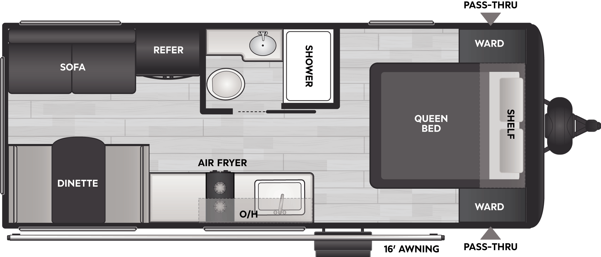 Floorplan of RV model 19R