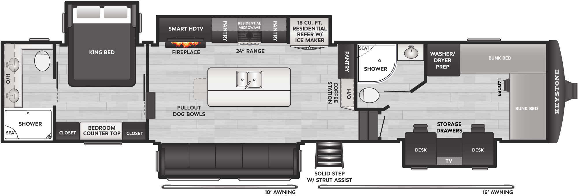 Floorplan of RV model 397FB