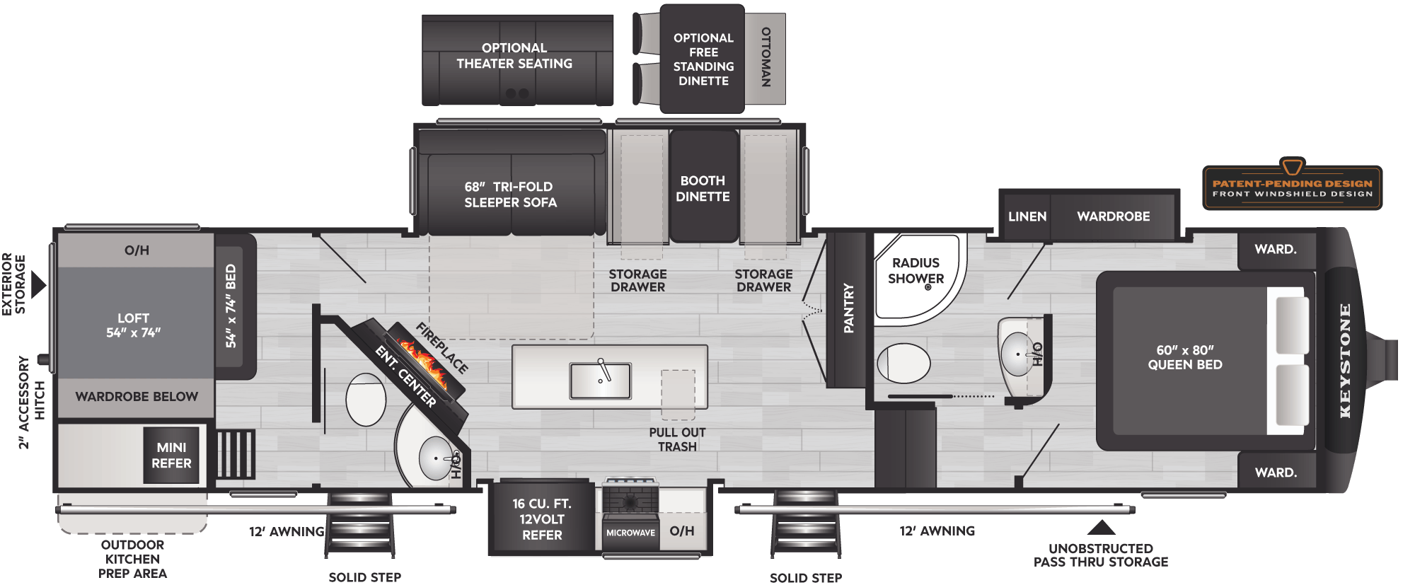 Floorplan of RV model 364BHL
