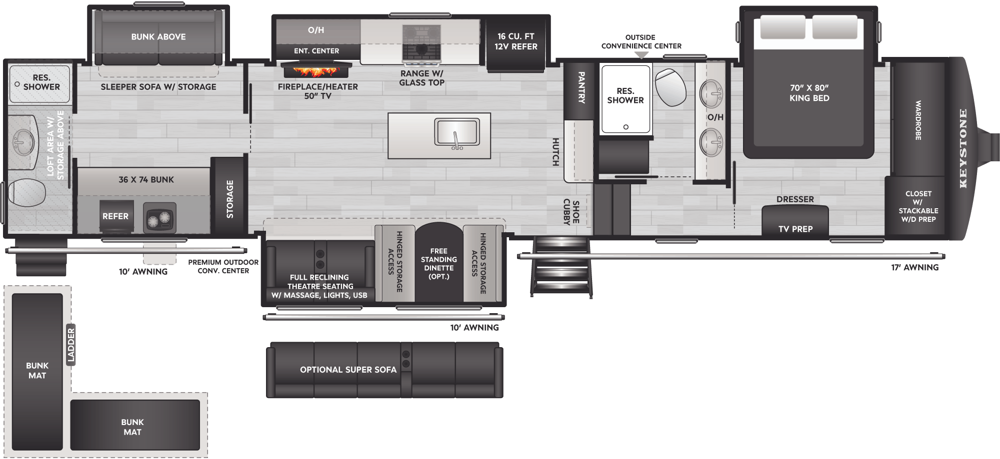Floorplan of RV model 3900DBL
