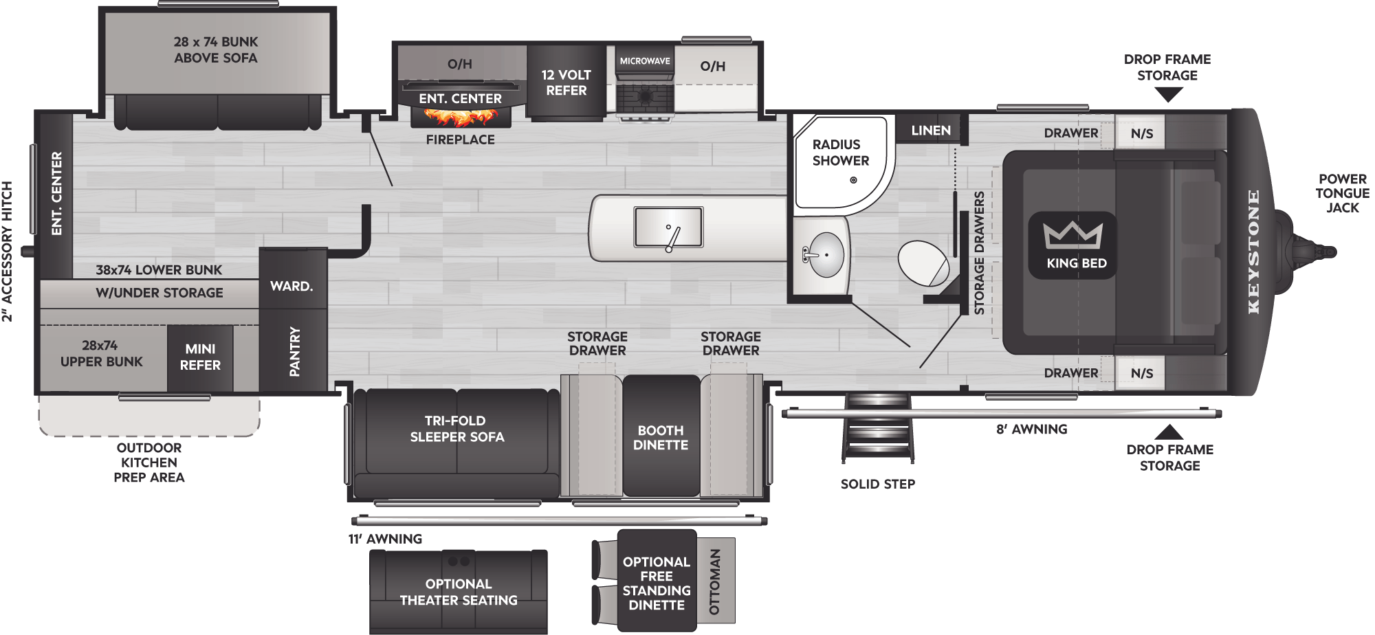 Floorplan of RV model 34TSB