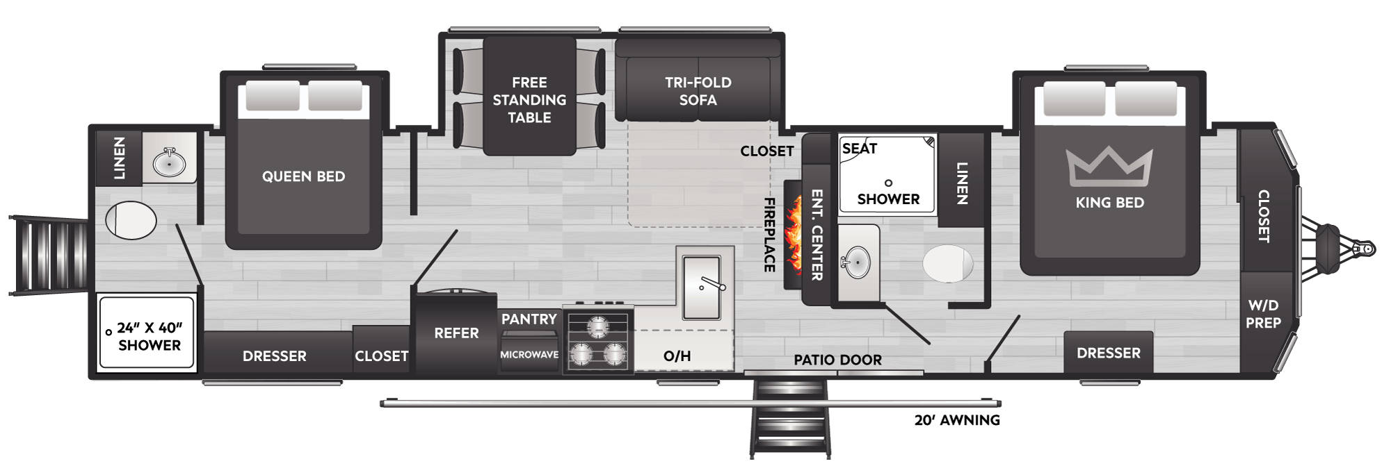 Floorplan of RV model 380DB