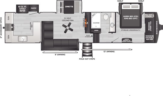 Floorplan of RV model 350LLK