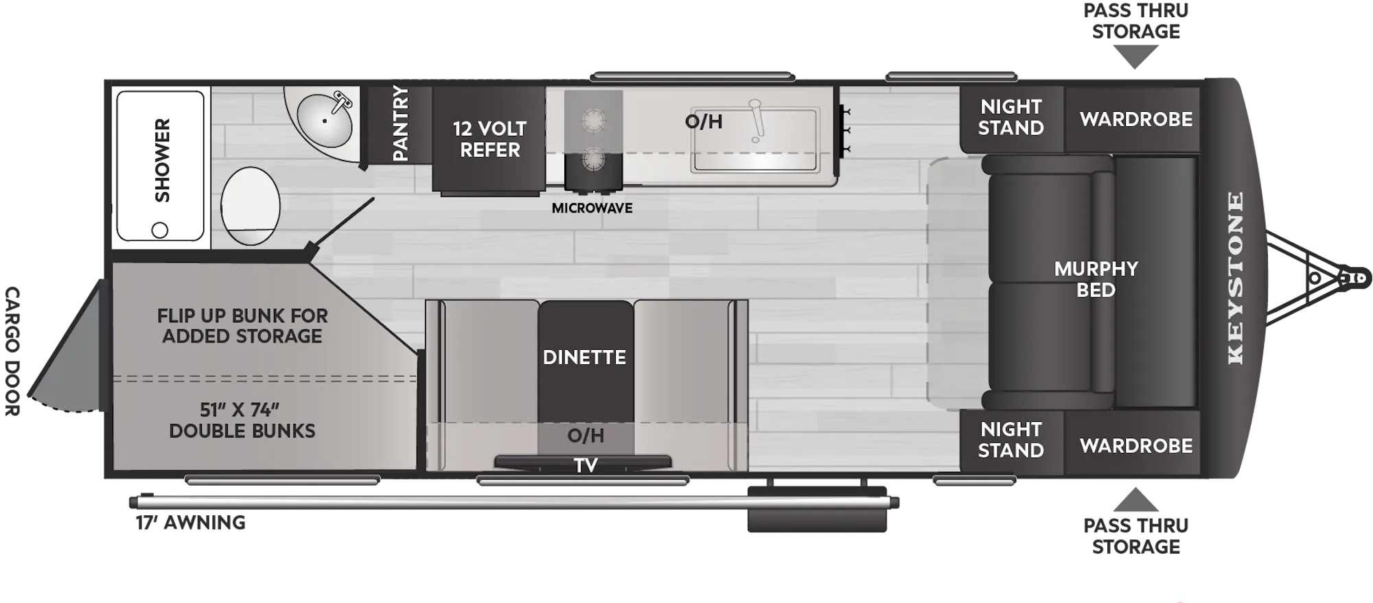 2027 Keystone Bullet Classic 21BHC floor plan diagram — Travel Trailer, sleeps 6