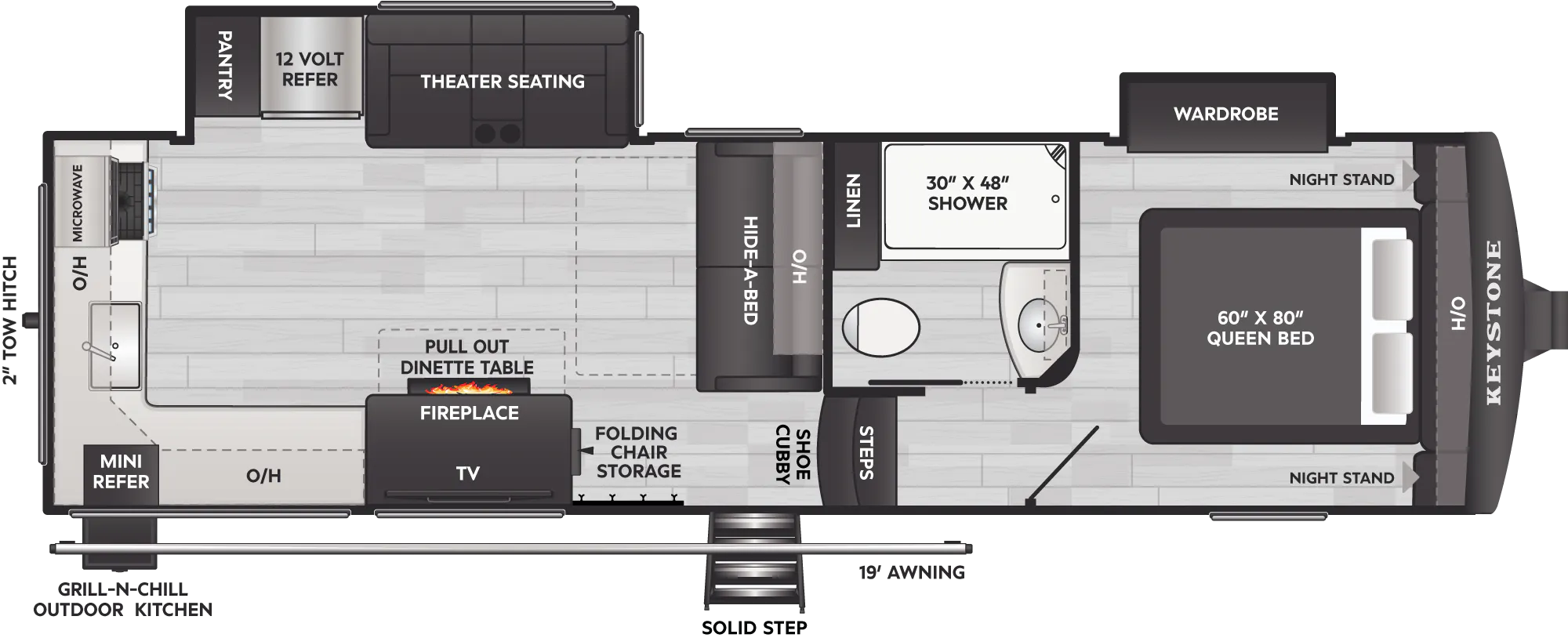 2027 Keystone Arcadia Super Lite 260SLCL floor plan diagram — Rear Kitchen, sleeps 4
