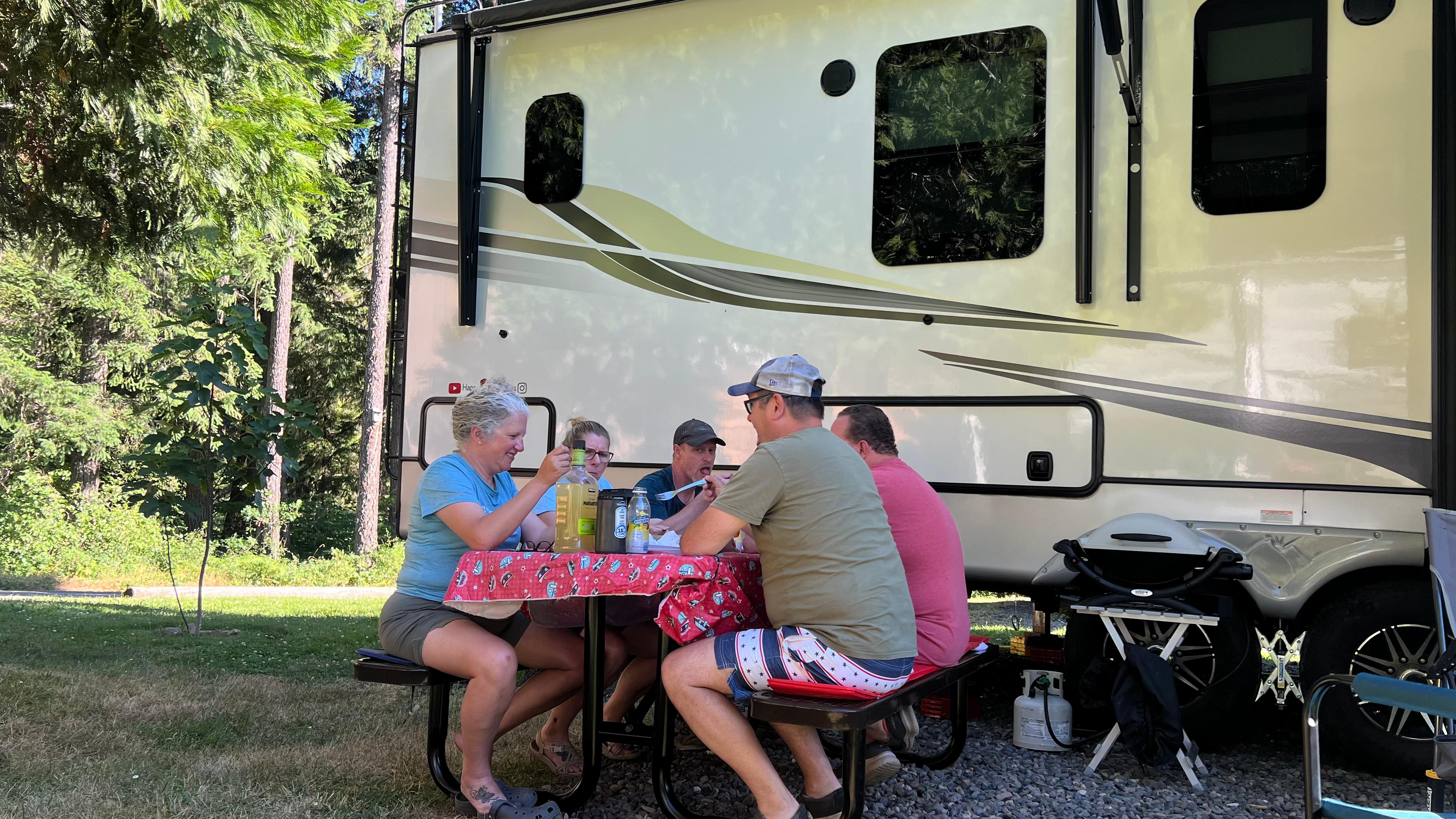 Friends eating outside their Montana