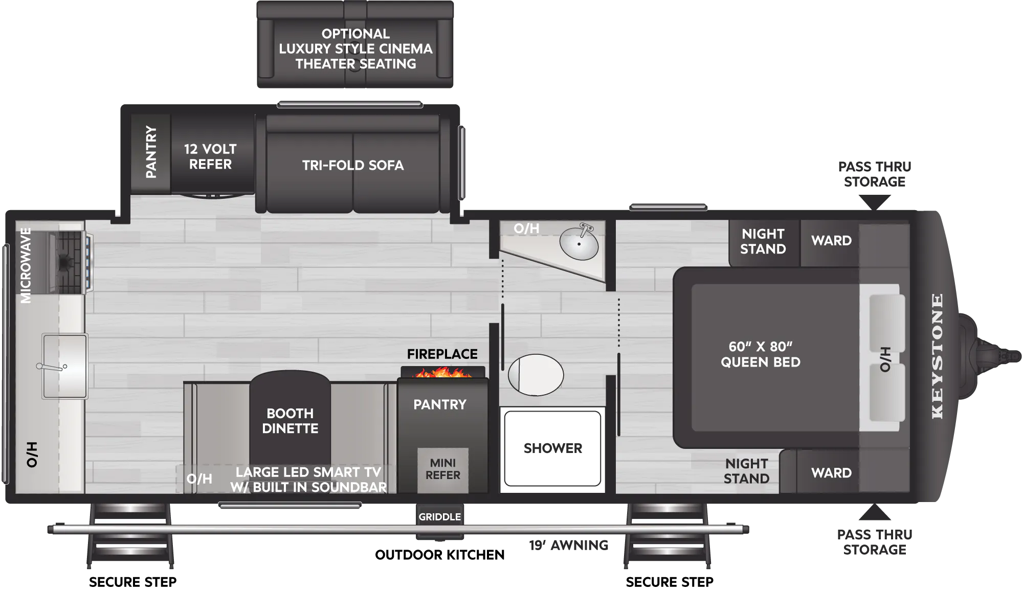 2027 Keystone Bullet Crossfire 245RKSWE floor plan diagram — Rear Kitchen, sleeps 6