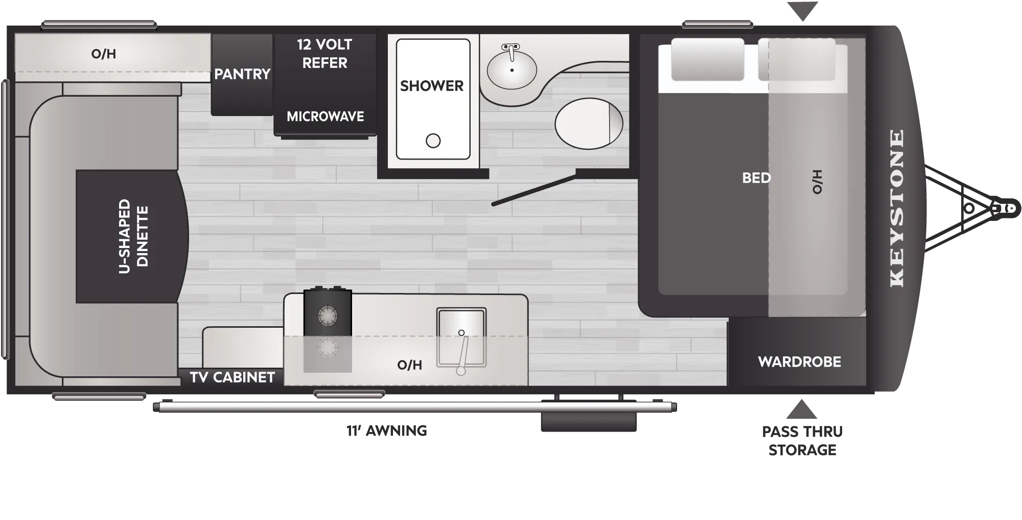 2027 Keystone Bullet Classic 19RDC floor plan diagram — Travel Trailer, sleeps 4
