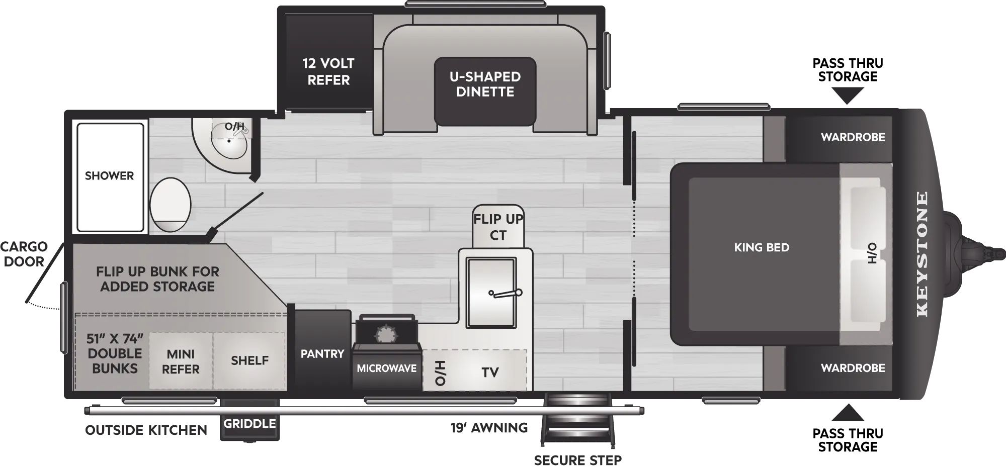 2027 Keystone Passport Super Lite 229BH floor plan diagram — Bunk House, sleeps 8