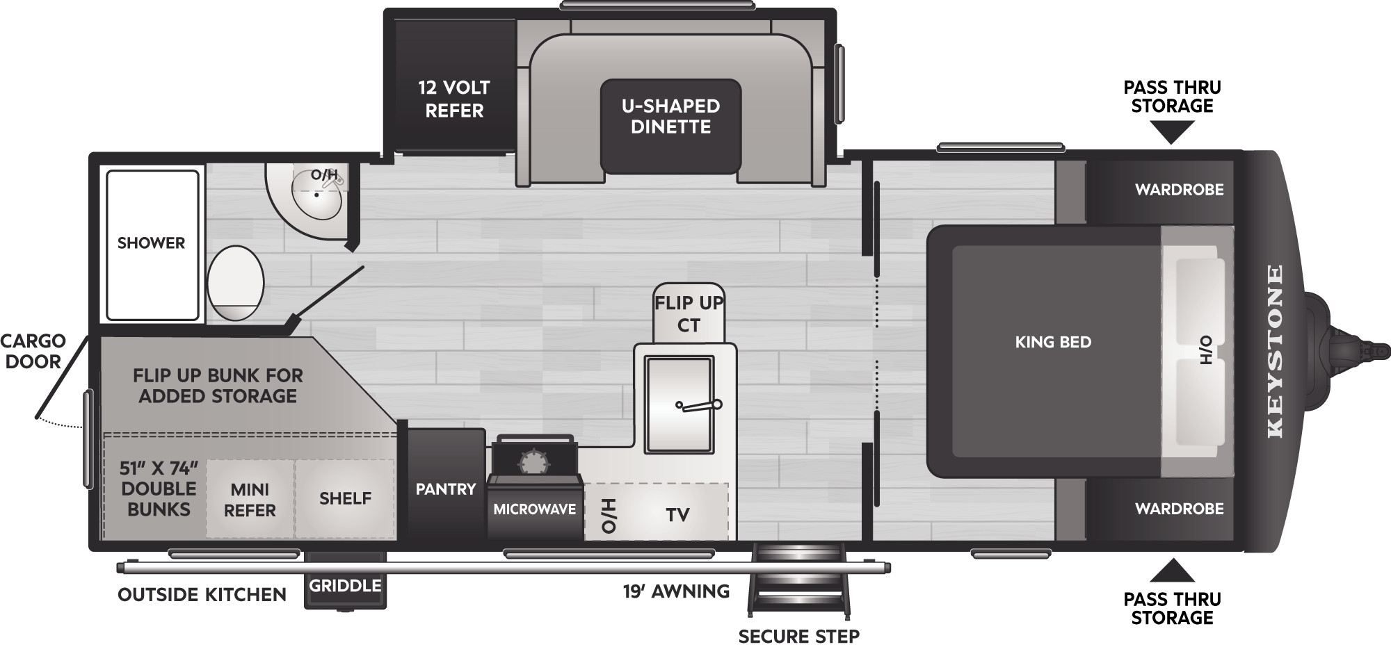 2027 Keystone Passport Super Lite 229BHWE floor plan diagram — Bunk House, sleeps 8