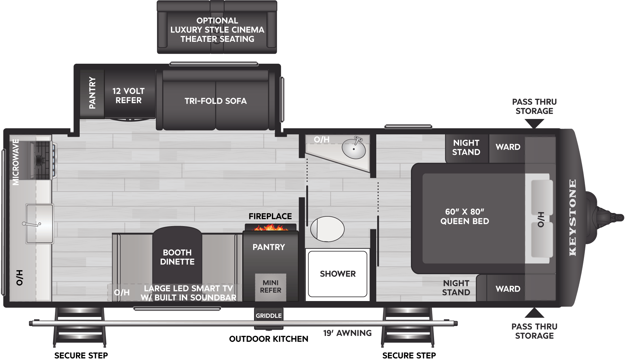 2027 Keystone Passport Super Lite 2450RKWE floor plan diagram — Rear Kitchen, sleeps 6