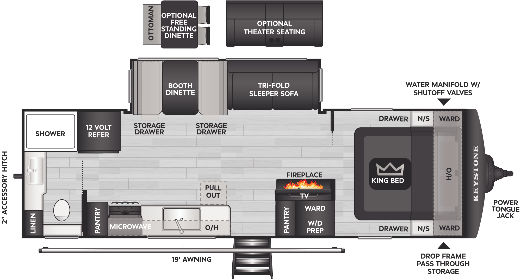 2027 Keystone Cougar Half-Ton 26LBW floor plan diagram — Travel Trailer, sleeps 6