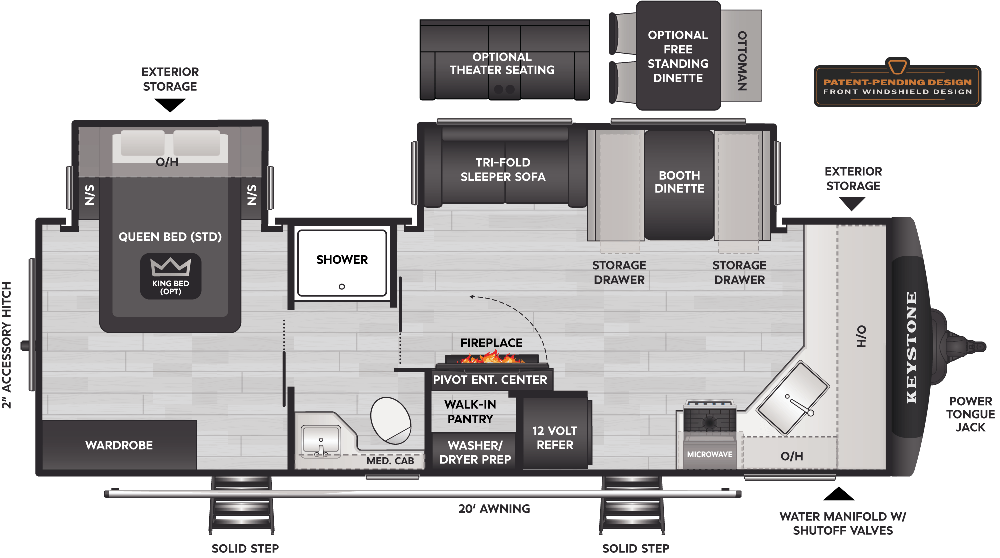 2027 Keystone Cougar Half-Ton 25FKD floor plan diagram — Travel Trailer, sleeps 6