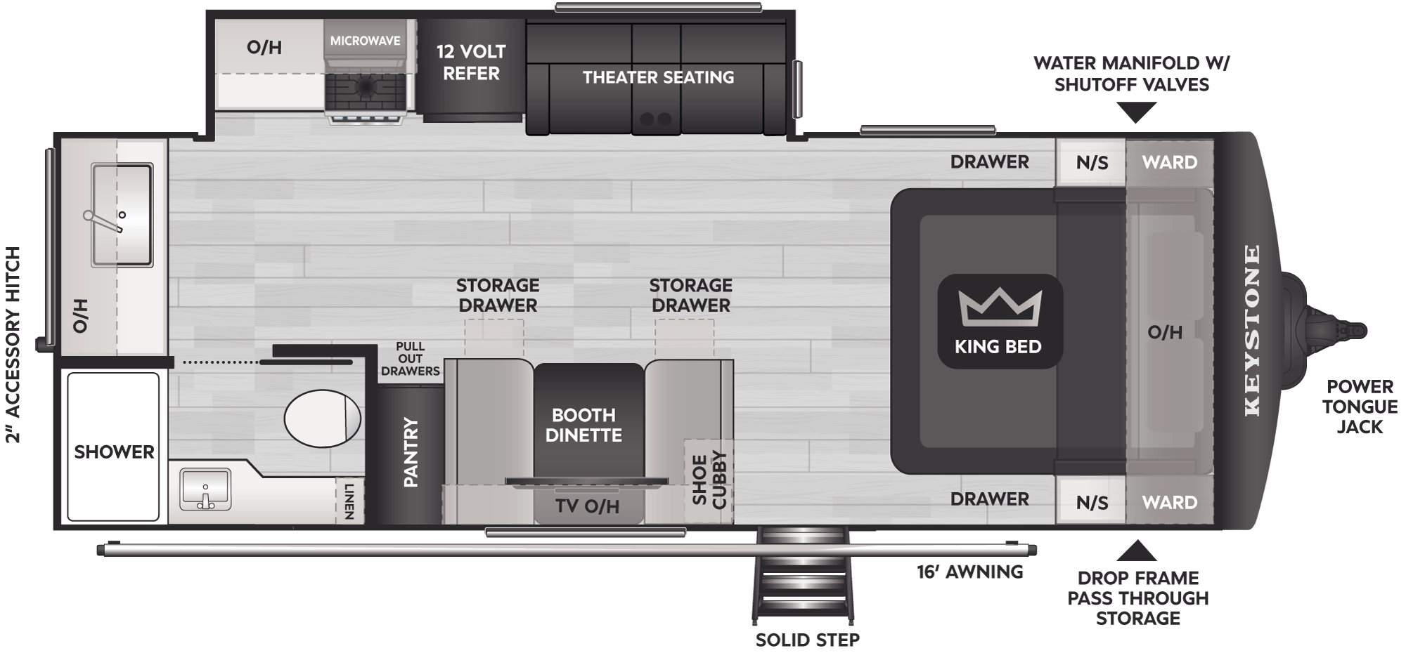 2027 Keystone Cougar Half-Ton 22MLS floor plan diagram — Travel Trailer, sleeps 4