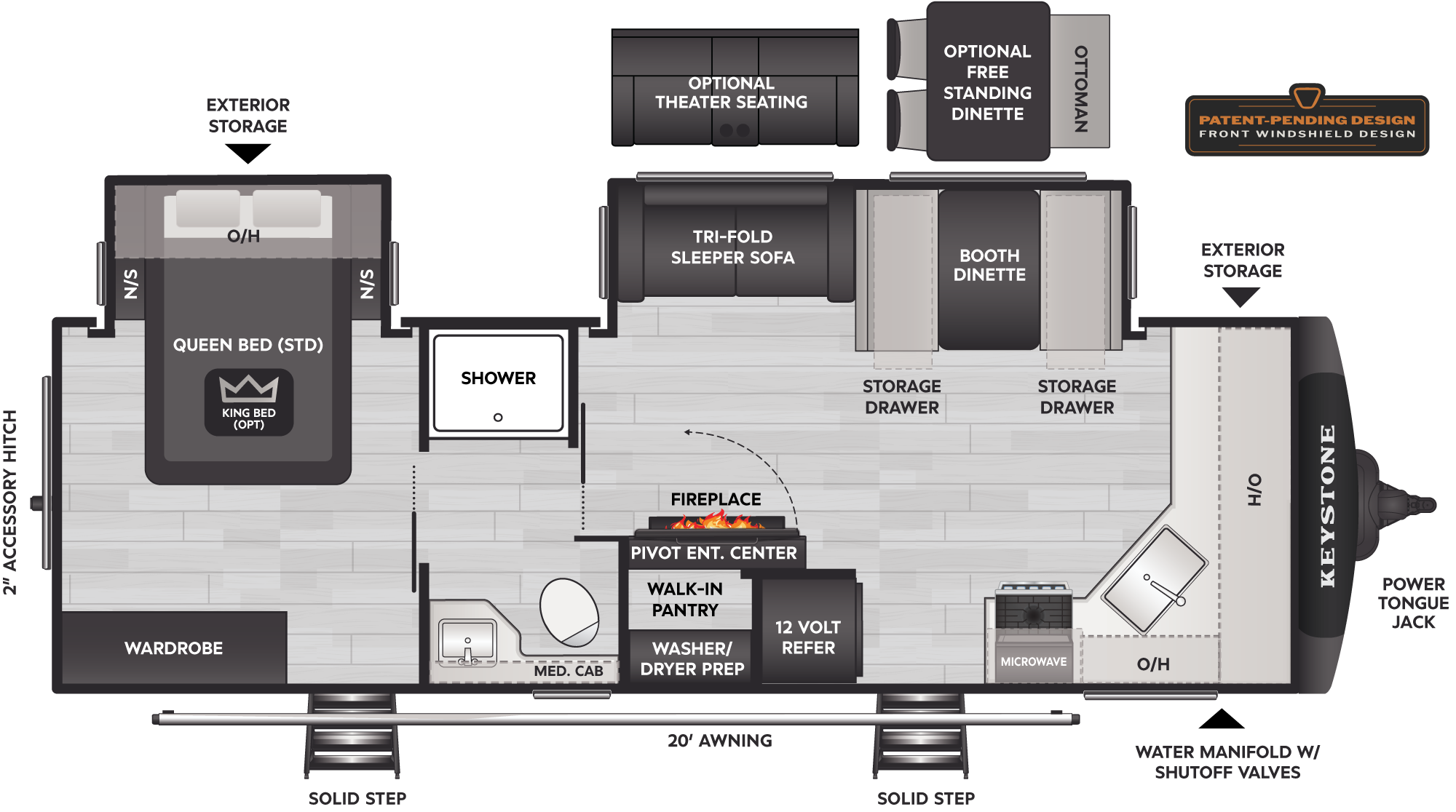 2027 Keystone Cougar Western Elevation 25FKWE floorplan diagram