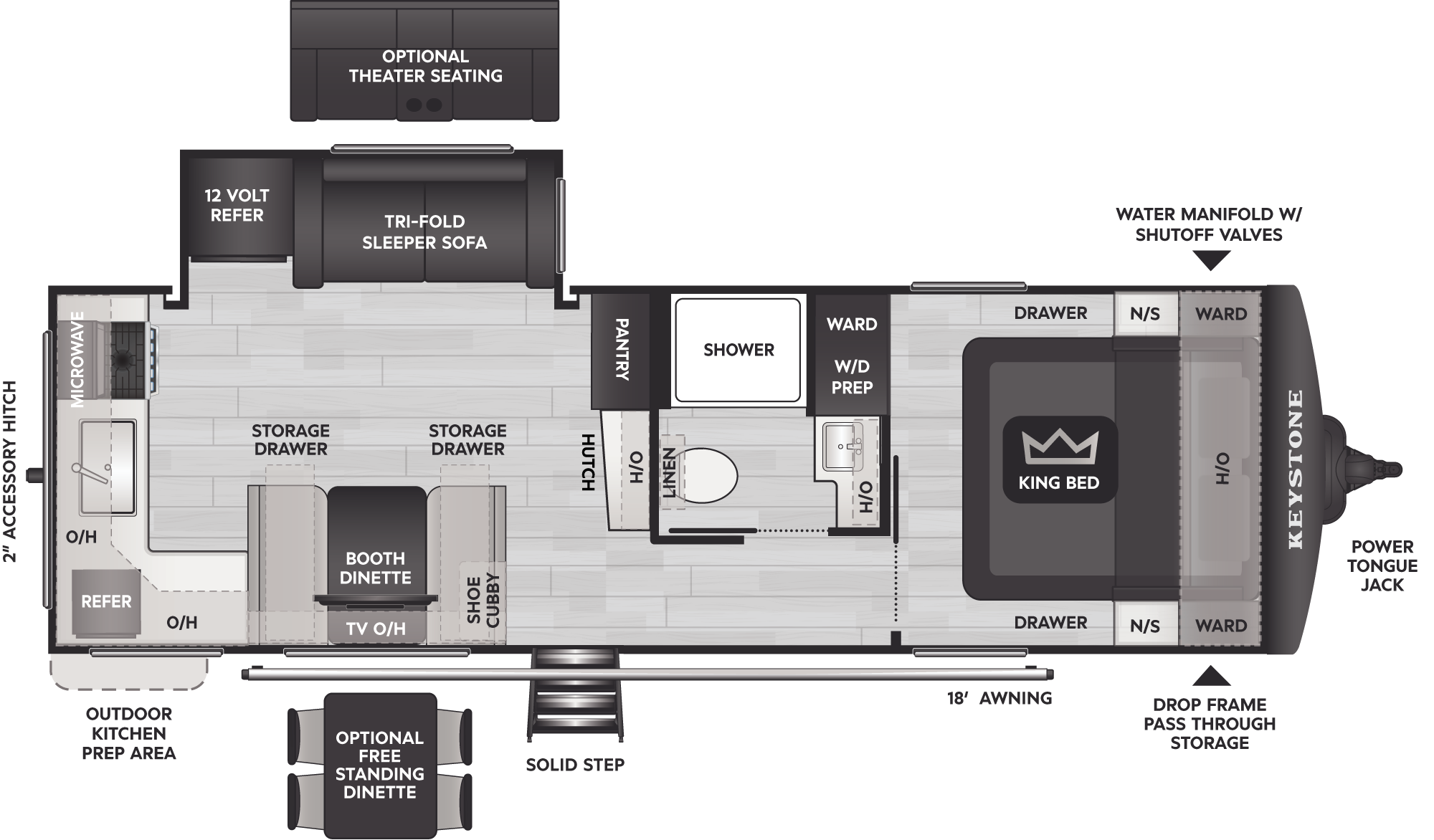 2027 Keystone Cougar Western Elevation 25MLWE floorplan diagram