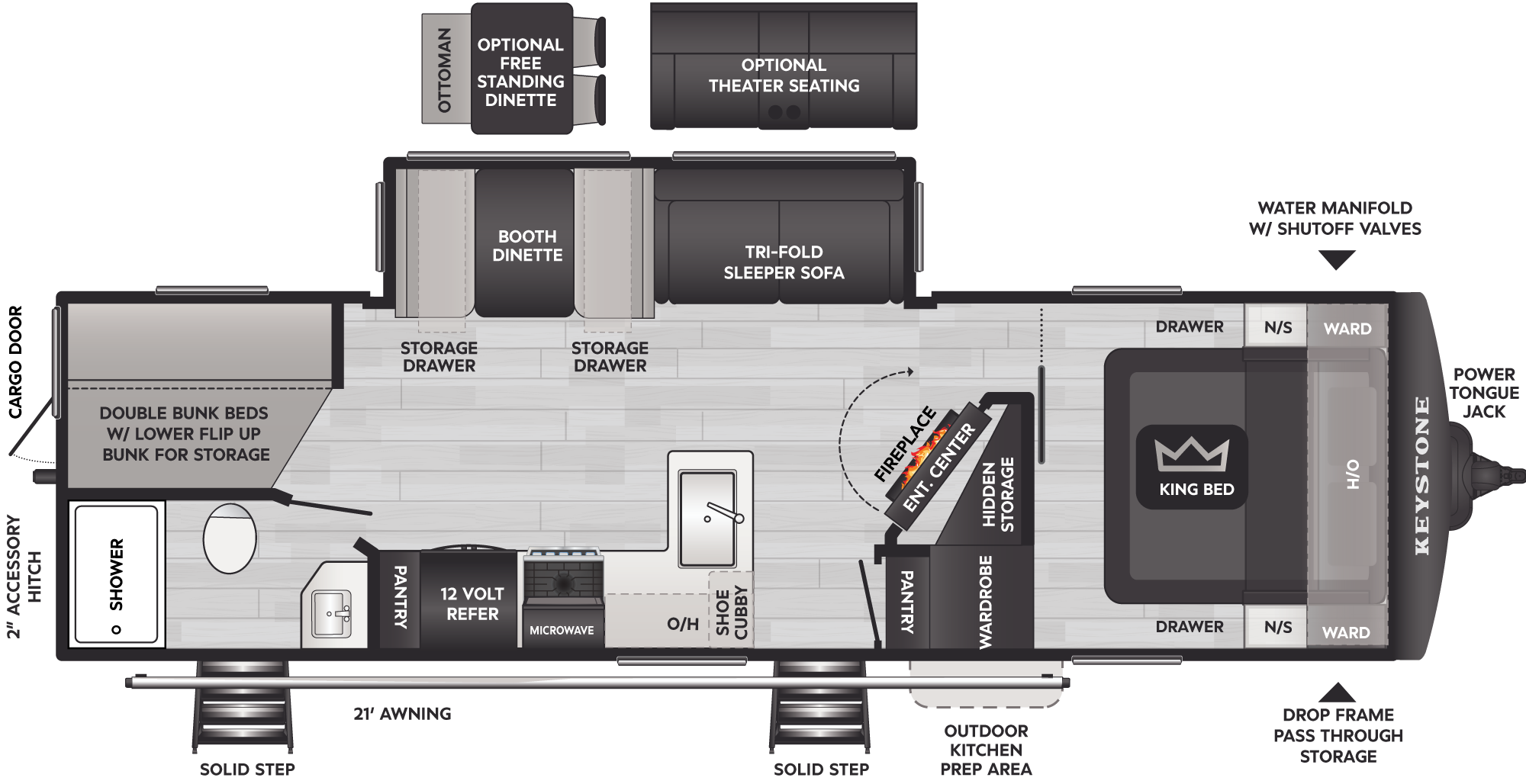 2027 Keystone Cougar Western Elevation 28BHWE floorplan diagram