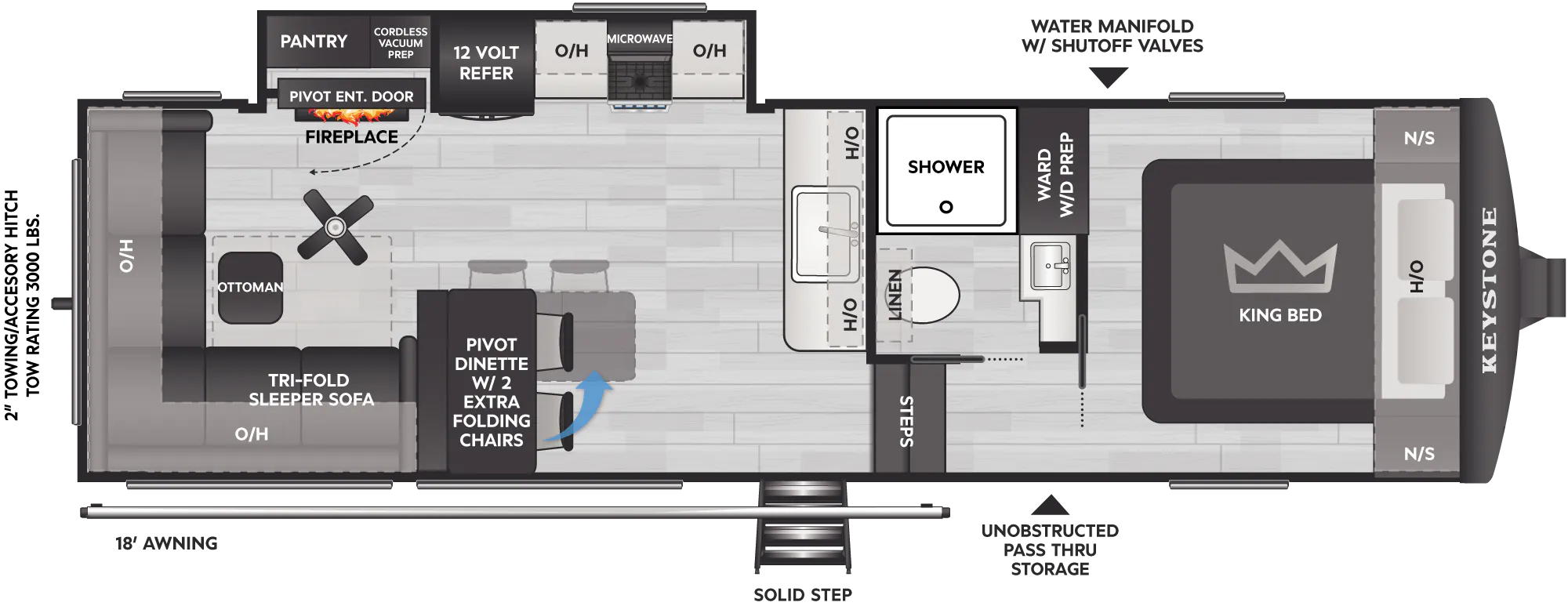 2027 Keystone Cougar Half-Ton 26RES floor plan diagram — Rear Living, sleeps 4